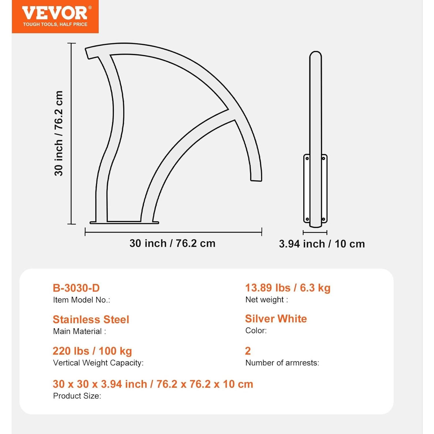 Barandilla de piscina VEVOR 76.2x76.2 cm Acero Inoxidable 2 PCS