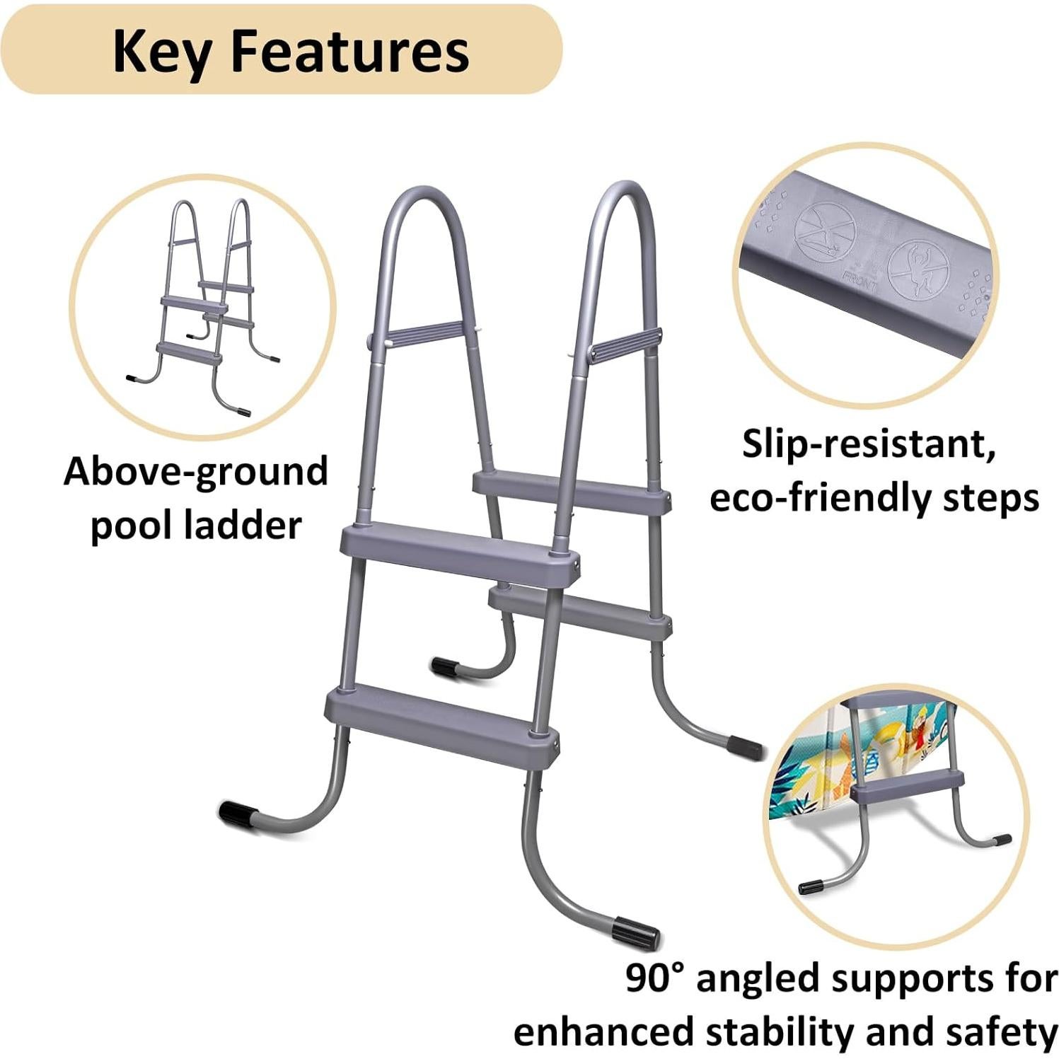 Escalera de Piscina Nollapo 3 Peldaños Antideslizante Blanca