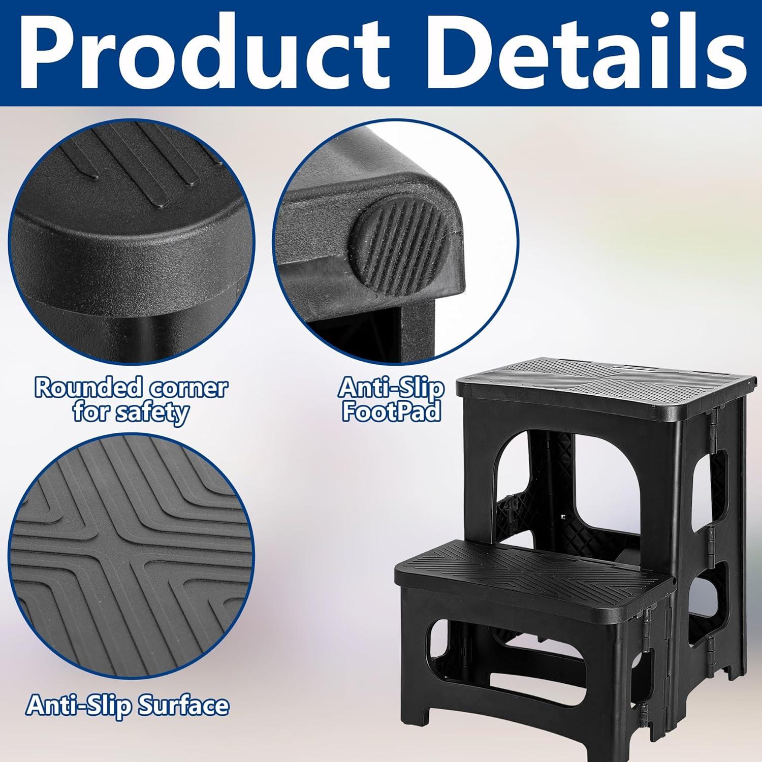 Escalones Plegables DECOHS 2 Pasos Antideslizantes Negro