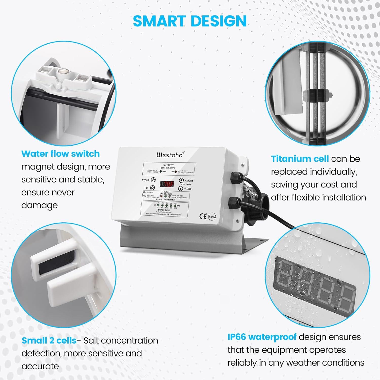 Clorador de Sal Westaho HSCG-09 para Piscinas 15,000 Gal