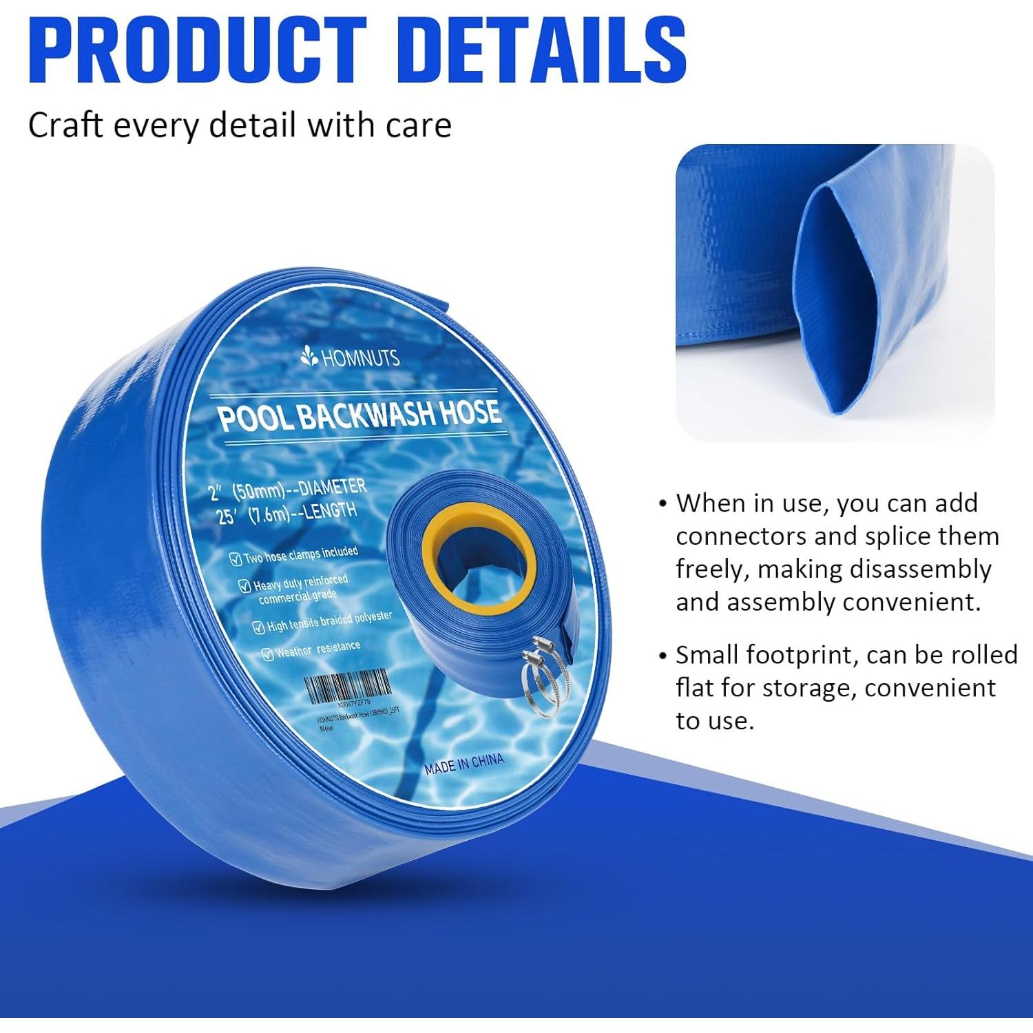 Manguera de Retro Lavado para Piscina HOMNUTS 5 cm x 7.62 m