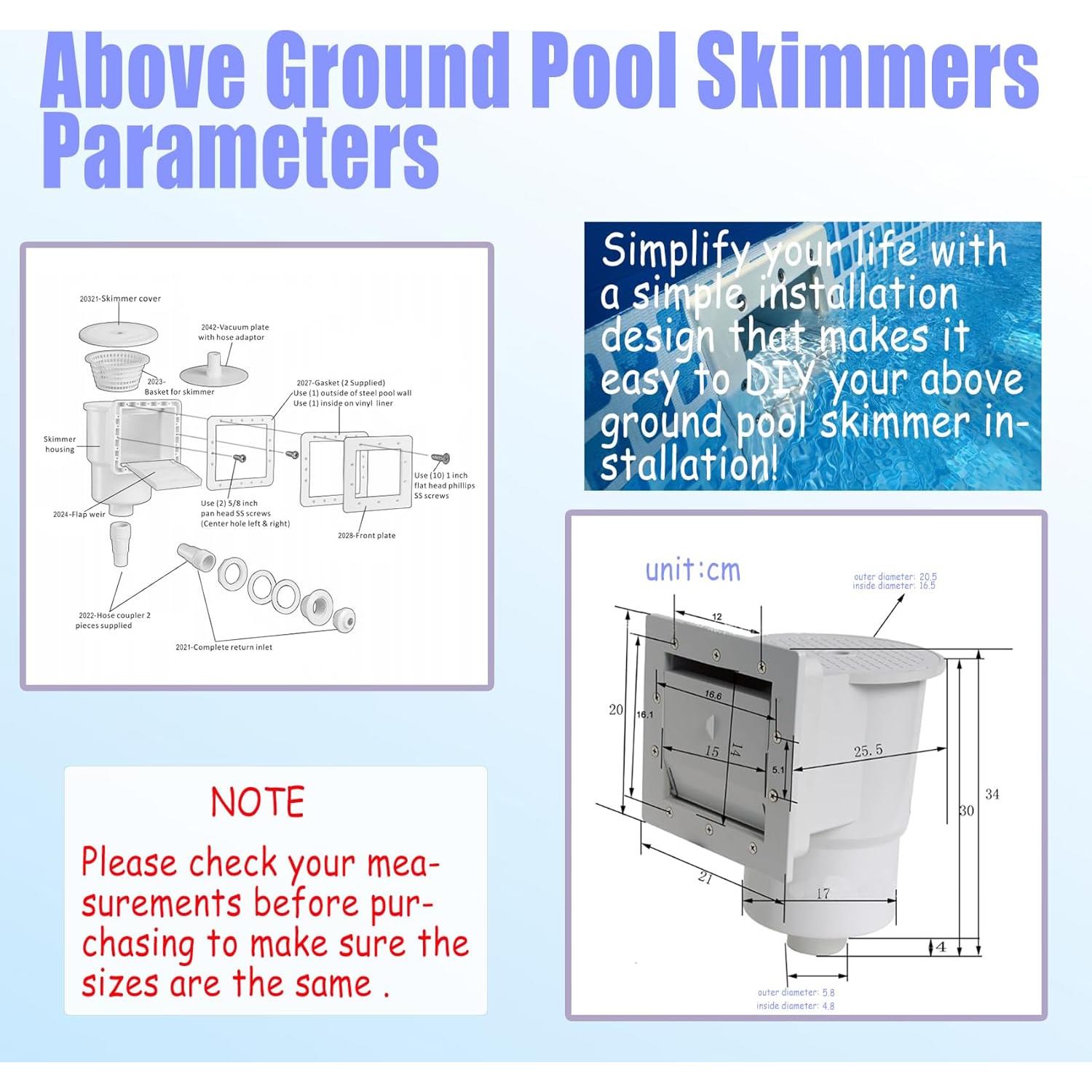 Skimmer de piscina sobre el suelo Xmnbl 15.24 cm ABS