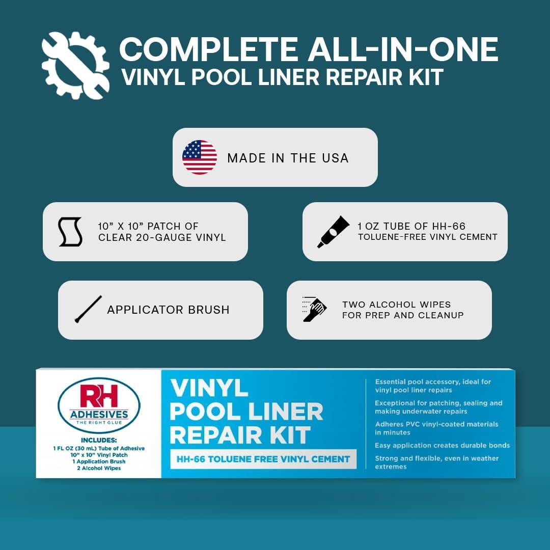 Kit de Reparación de Vinilo para Piscinas RH Adhesives 10x10cm