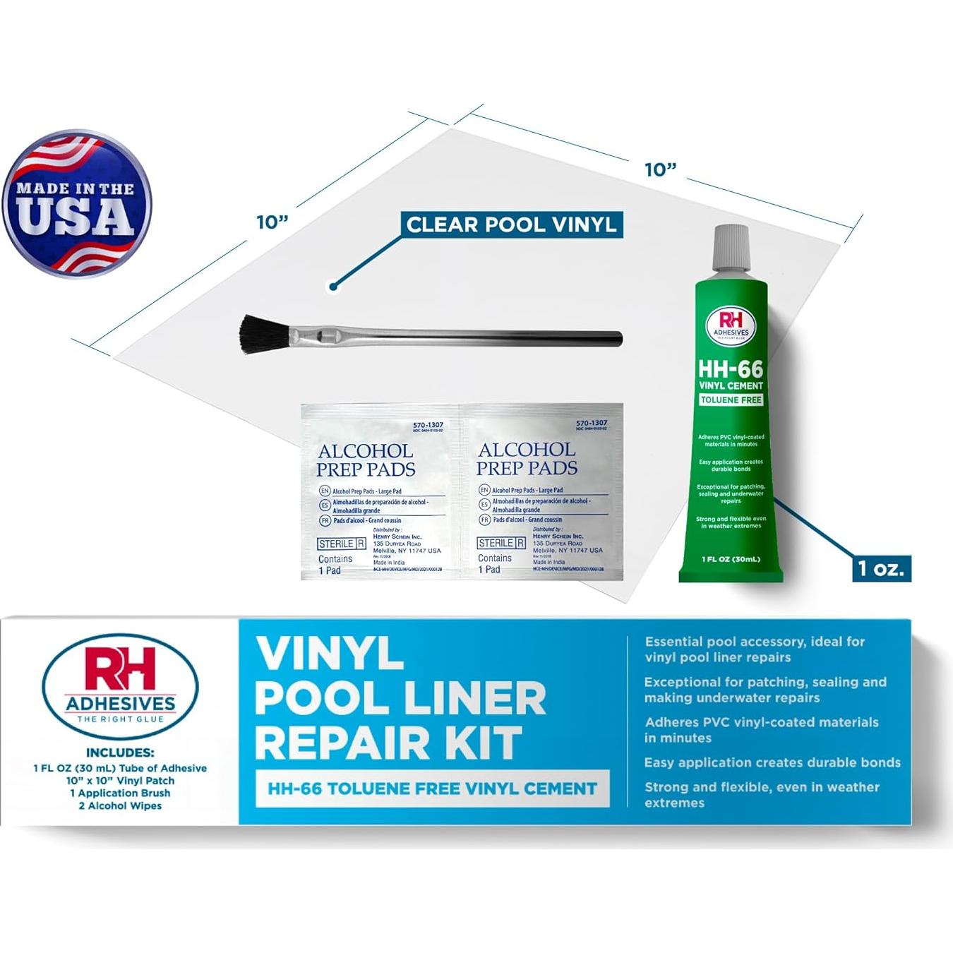 Kit de Reparación de Vinilo para Piscinas RH Adhesives 10x10cm