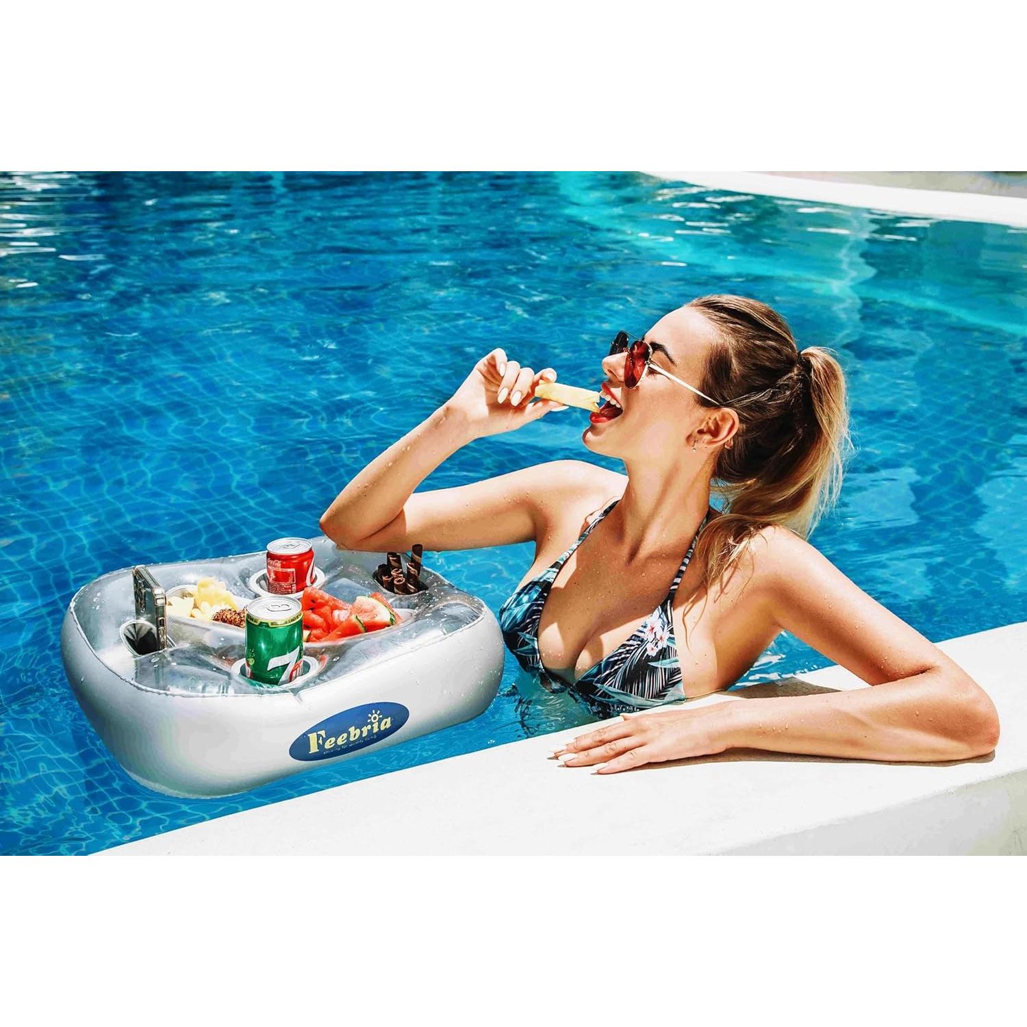 Soporte de Bebidas Flotante FEEBRIA para Piscina 48cm Plata