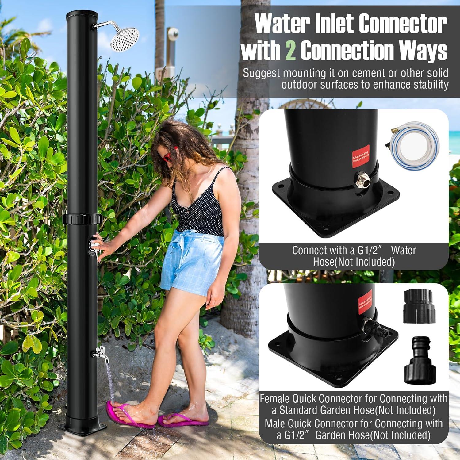 Ducha Exterior Solar Goplus 10 Galones 2.7m Ajustable Negro