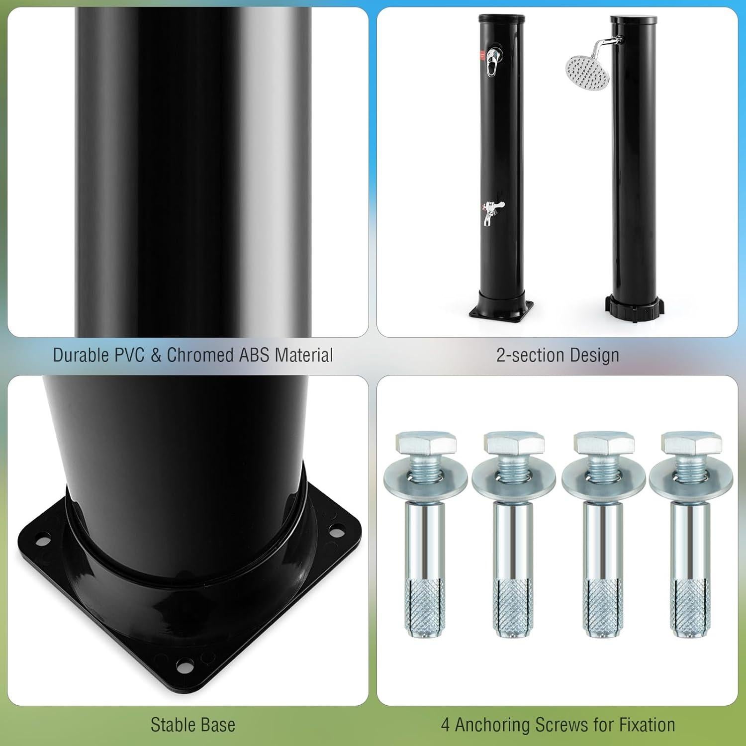 Ducha Exterior Solar Goplus 10 Galones 2.7m Ajustable Negro