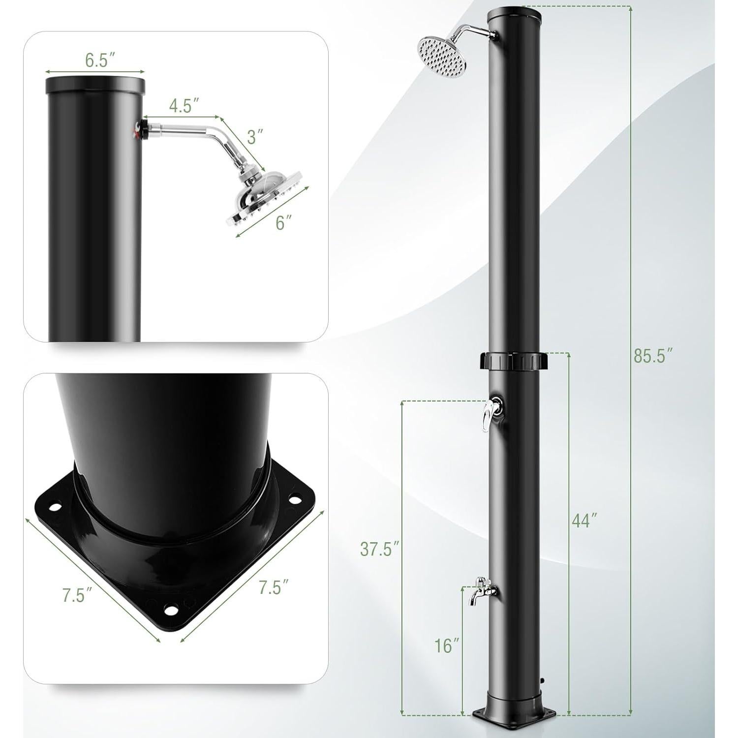 Ducha Exterior Solar Goplus 10 Galones 2.7m Ajustable Negro