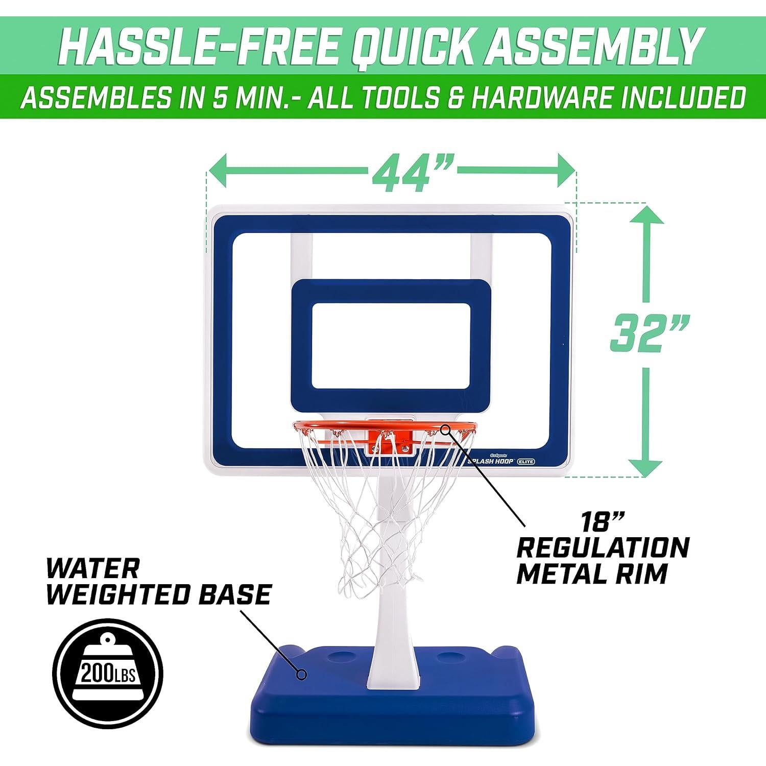 Aro de Baloncesto para Piscina GoSports Splash Hoop Elite - Altura Ajustable