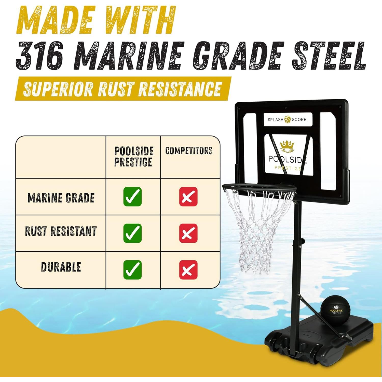 Aro de Baloncesto Ajustable POOLSIDE PRESTIGE para Piscina 89-122 cm