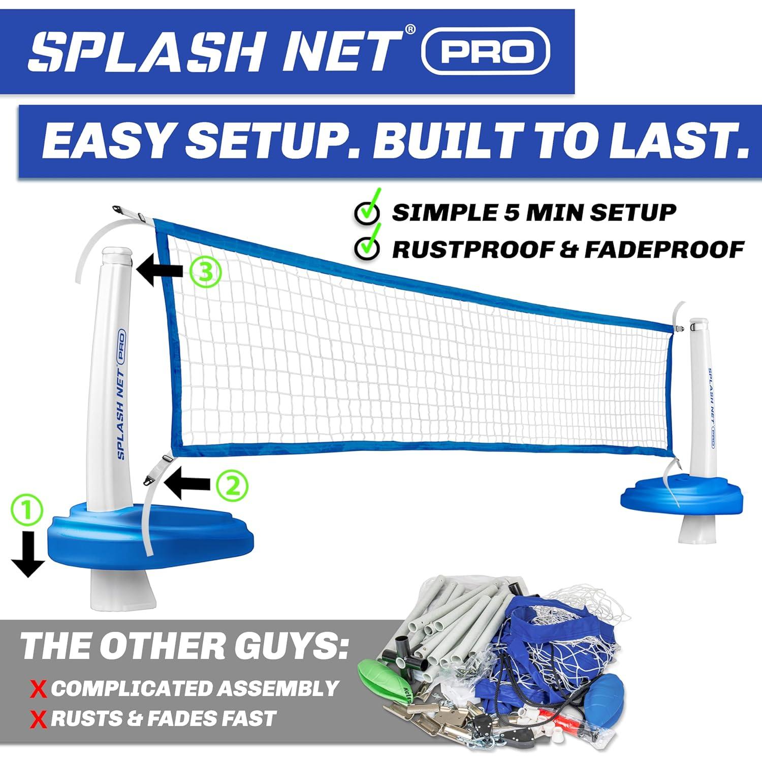 Red de Voleibol de Piscina GoSports Splash Net PRO Azul - Incluye 2 Pelotas y Bomba