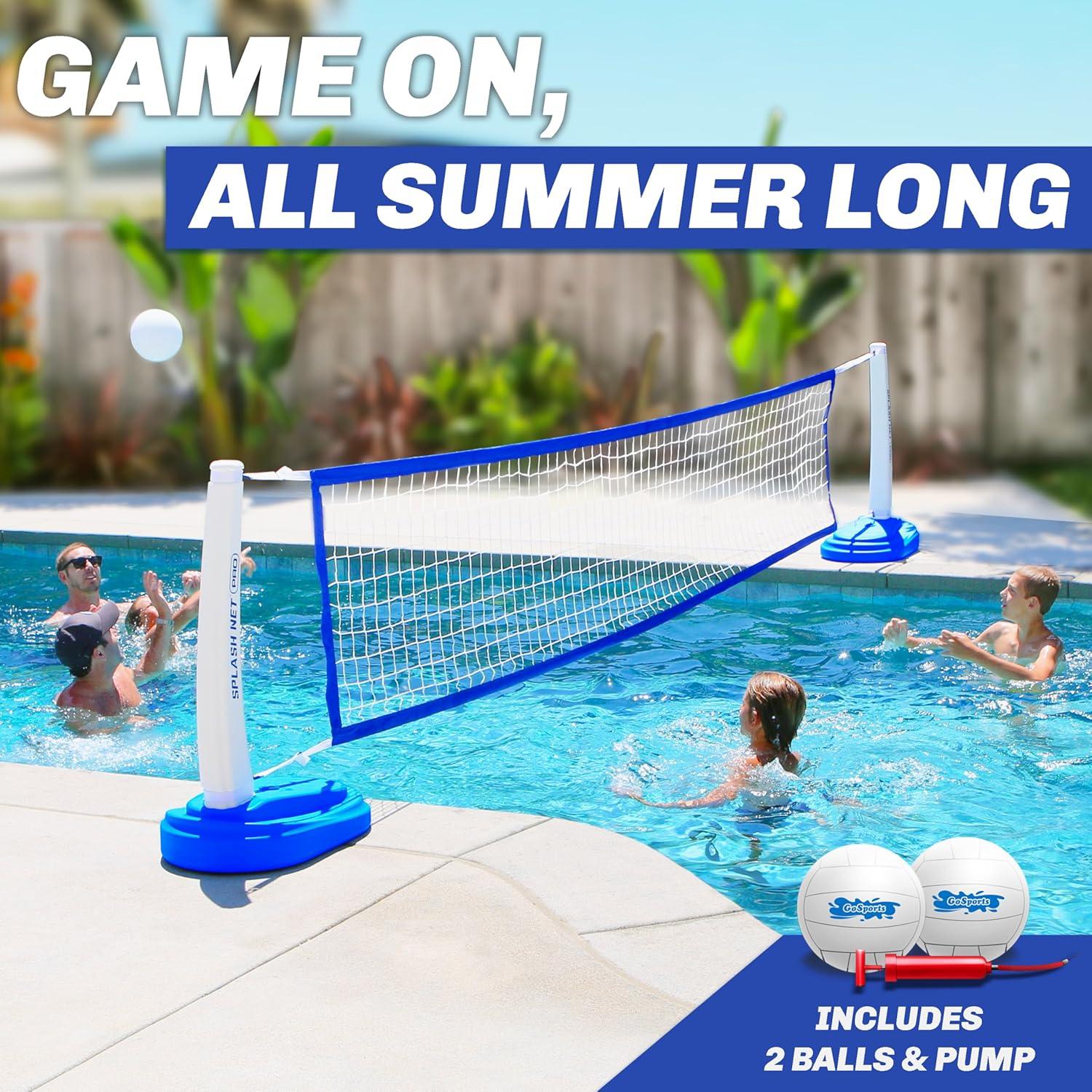 Red de Voleibol de Piscina GoSports Splash Net PRO Azul - Incluye 2 Pelotas y Bomba