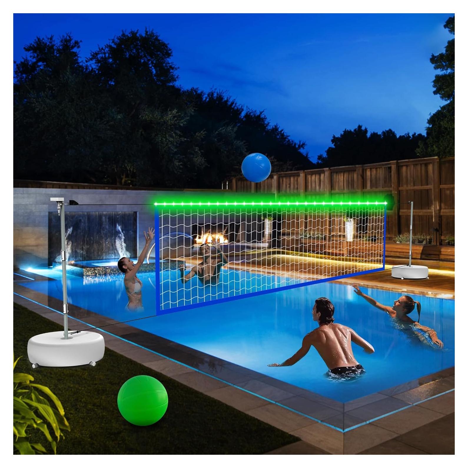 Juego de Red de Voleibol de Piscina Solar con Luces LED 4.57m-9.75m