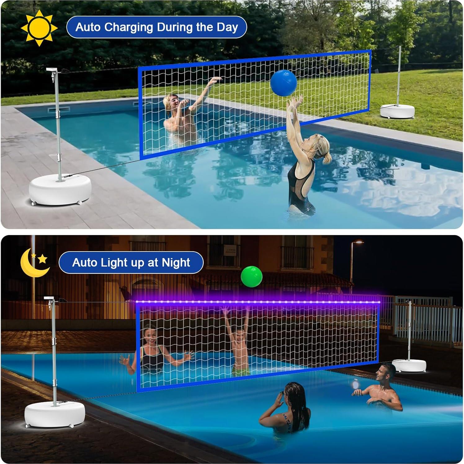 Juego de Red de Voleibol de Piscina Solar con Luces LED 4.57m-9.75m