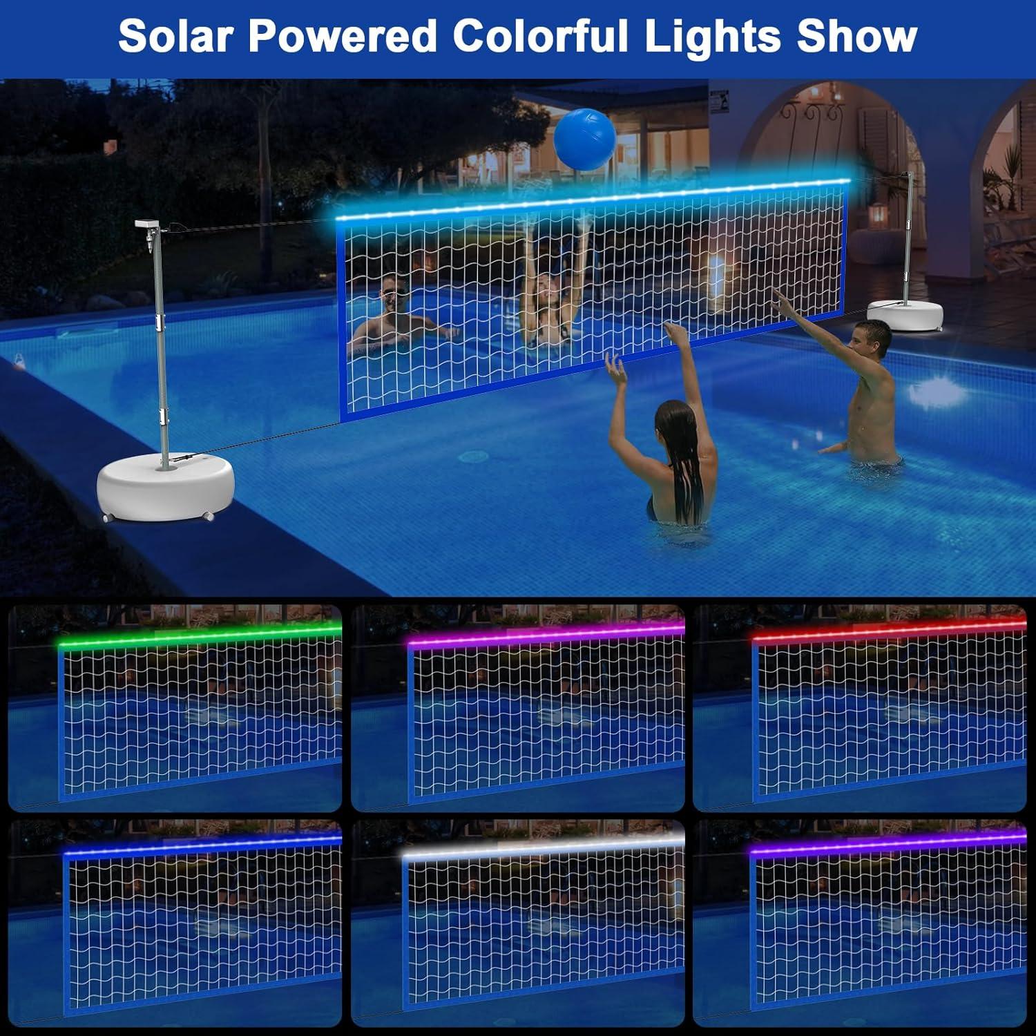 Juego de Red de Voleibol de Piscina Solar con Luces LED 4.57m-9.75m