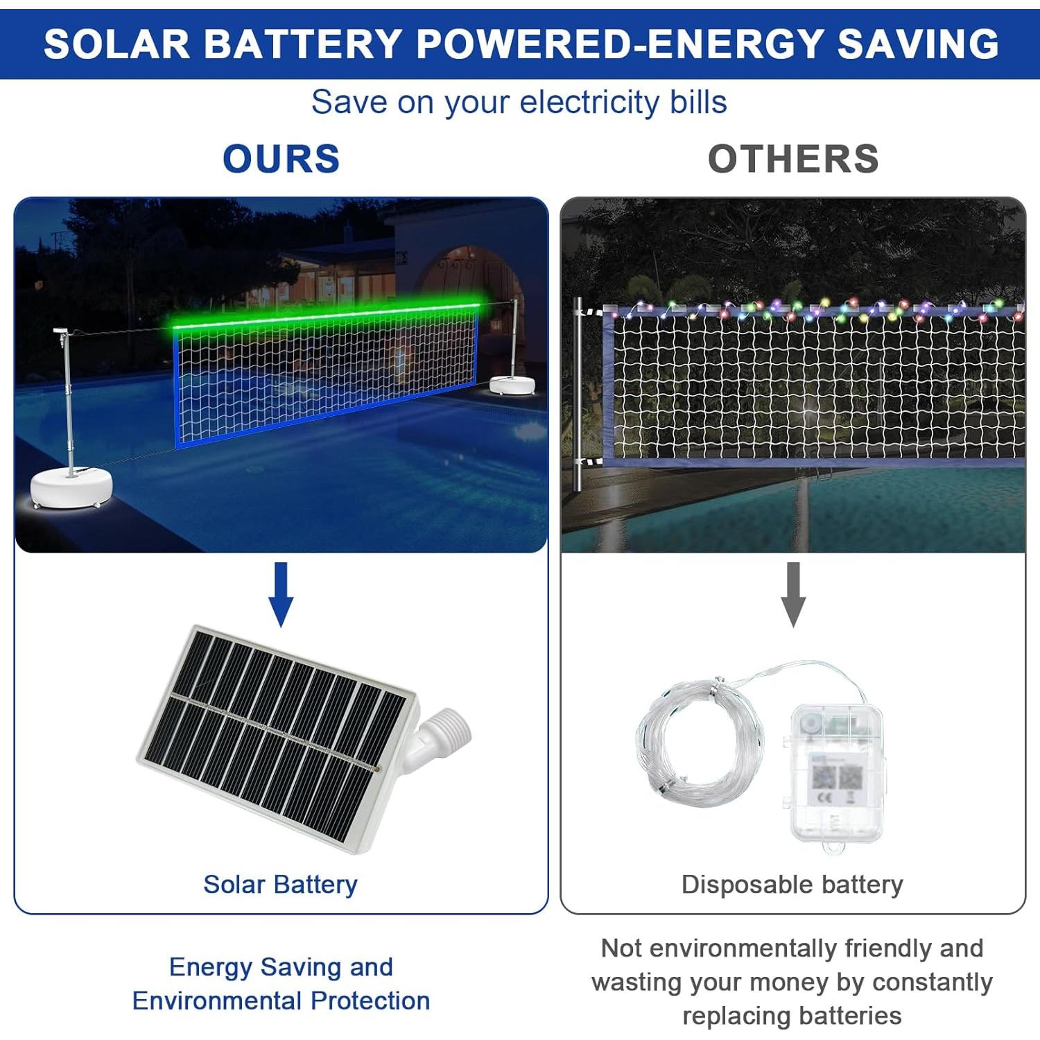Juego de Red de Voleibol de Piscina Solar con Luces LED 4.57m-9.75m