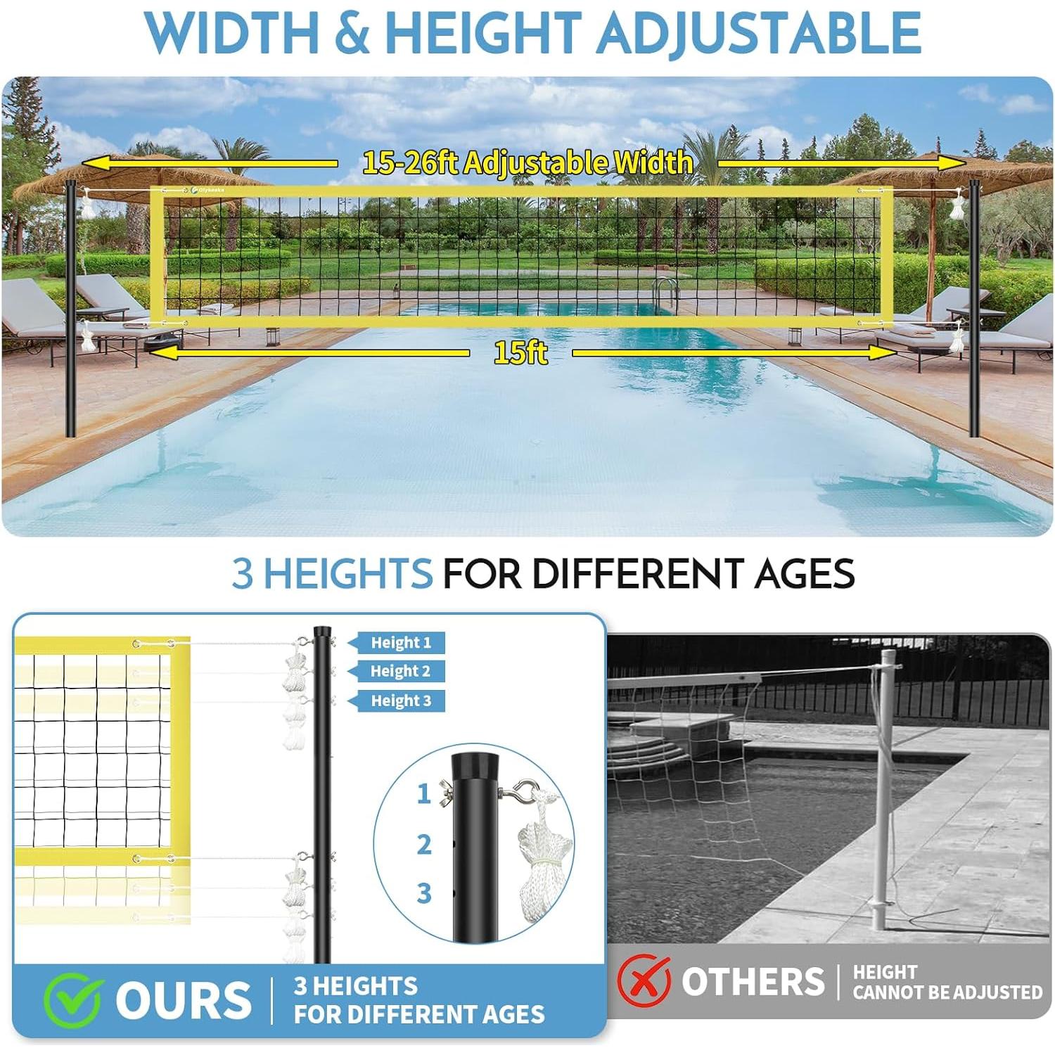 Conjunto de Red de Voleibol de Piscina Olybeaka Ajustable 4.57-7.92m