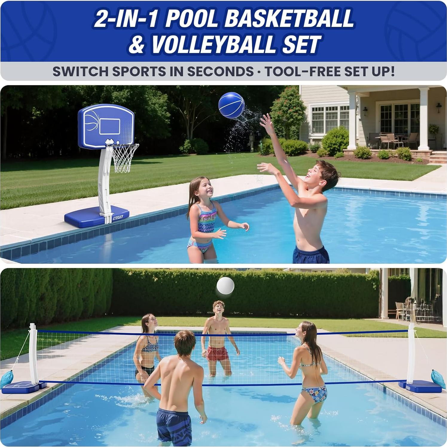 Juego 2-en-1 de Baloncesto y Voleibol HYES para Piscina