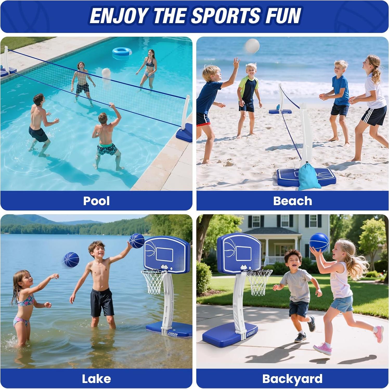 Juego 2-en-1 de Baloncesto y Voleibol HYES para Piscina