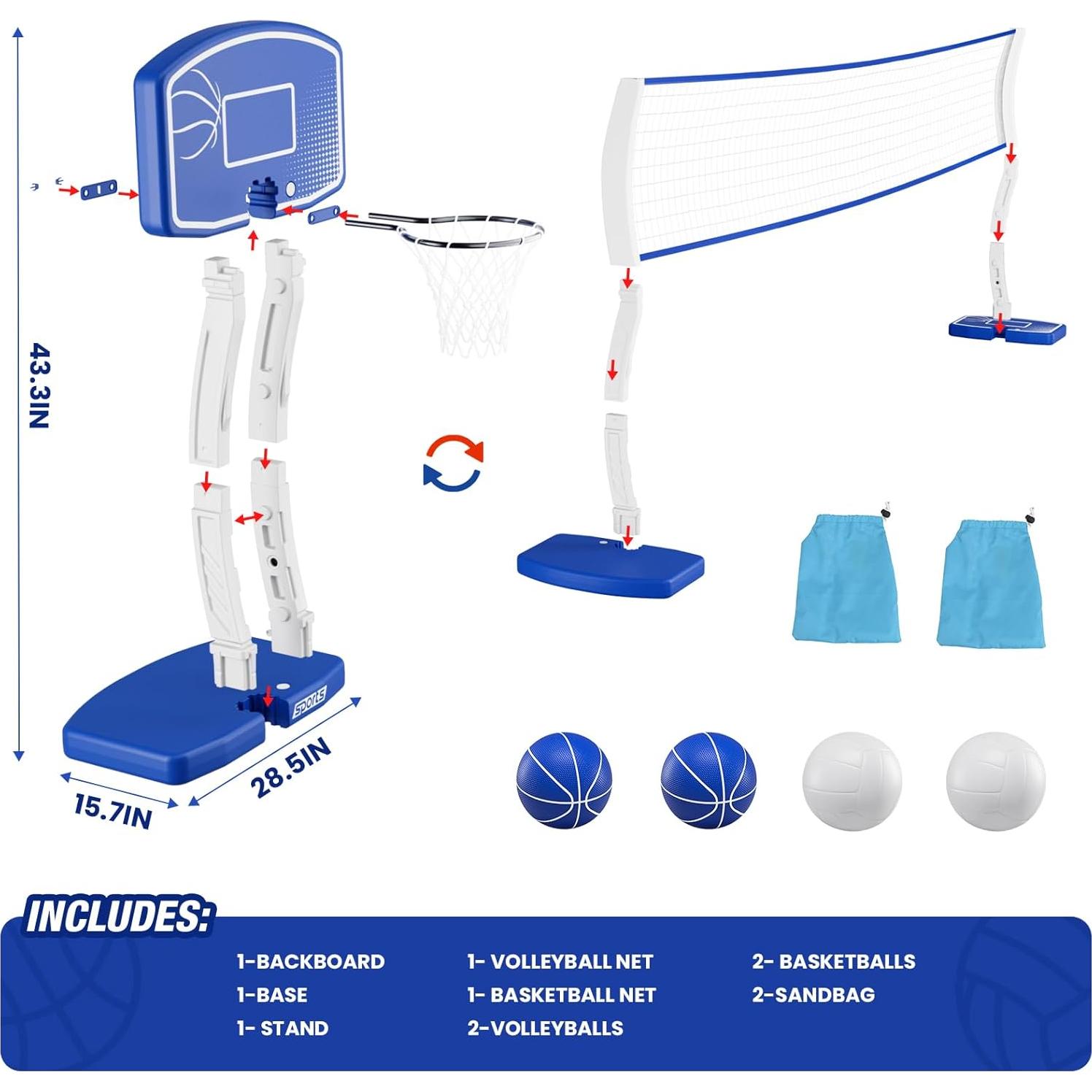 Juego 2-en-1 de Baloncesto y Voleibol HYES para Piscina