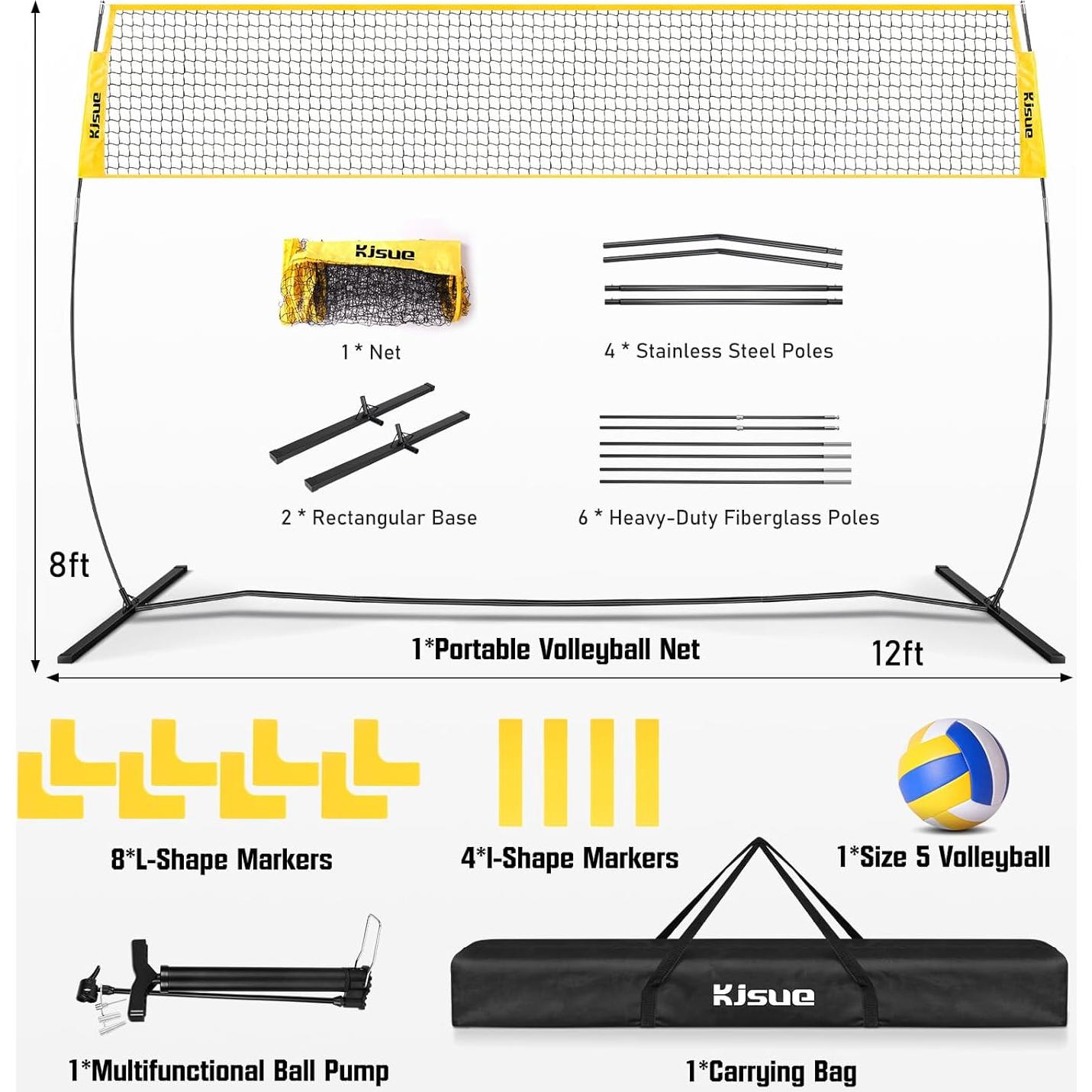 Red de Voleibol Portátil KJSUE 3.66m con Voleibol y Accesorios