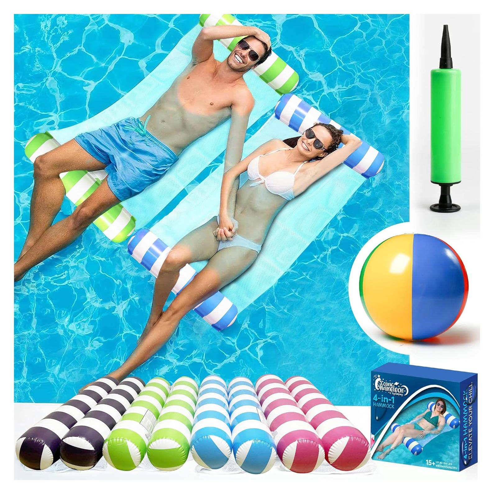 Paquete de 4 Flotadores Inflables Camaleón Cósmico para Piscina