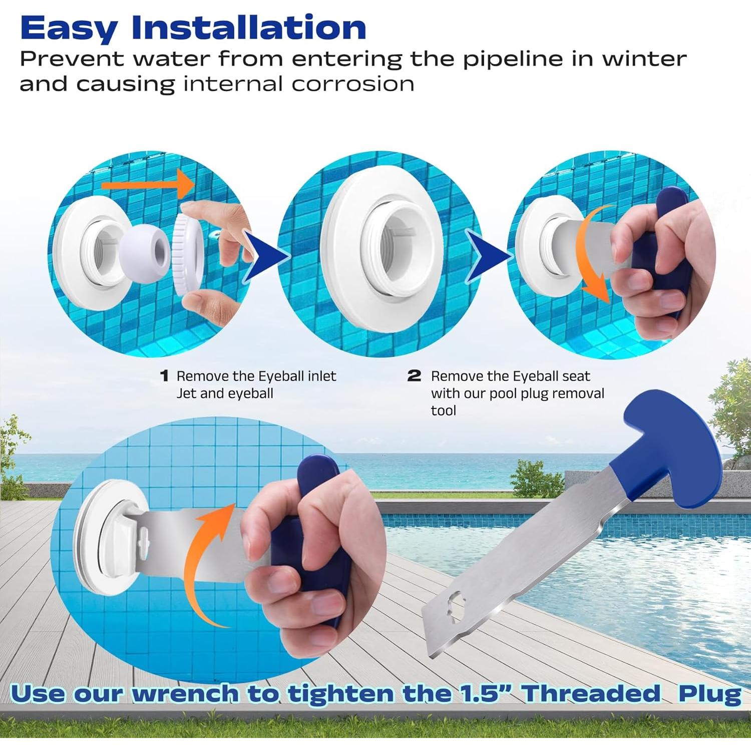 Kit 2 Tapones de Piscina 1.5" + Llave de Extracción Vizava