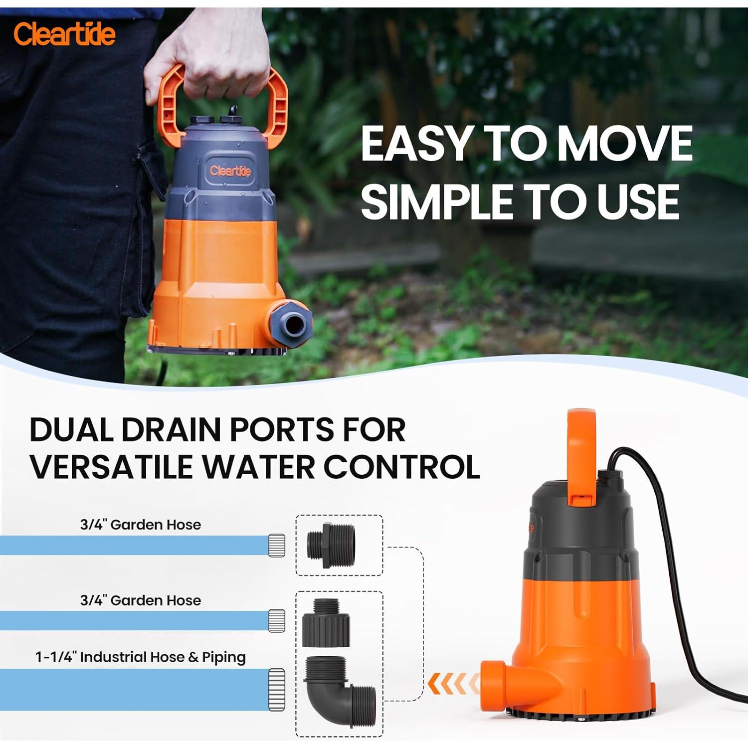 Bomba Sumergible Cleartide 1/4 HP para Drenaje de Agua