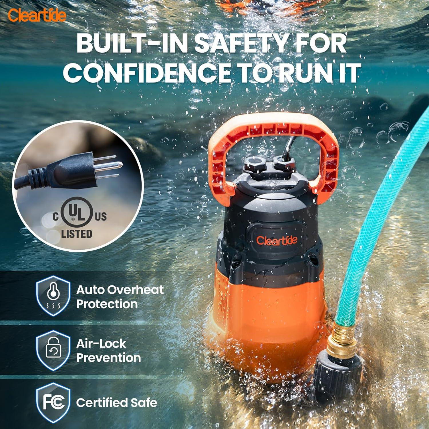 Bomba Sumergible Cleartide 1/4 HP para Drenaje de Agua