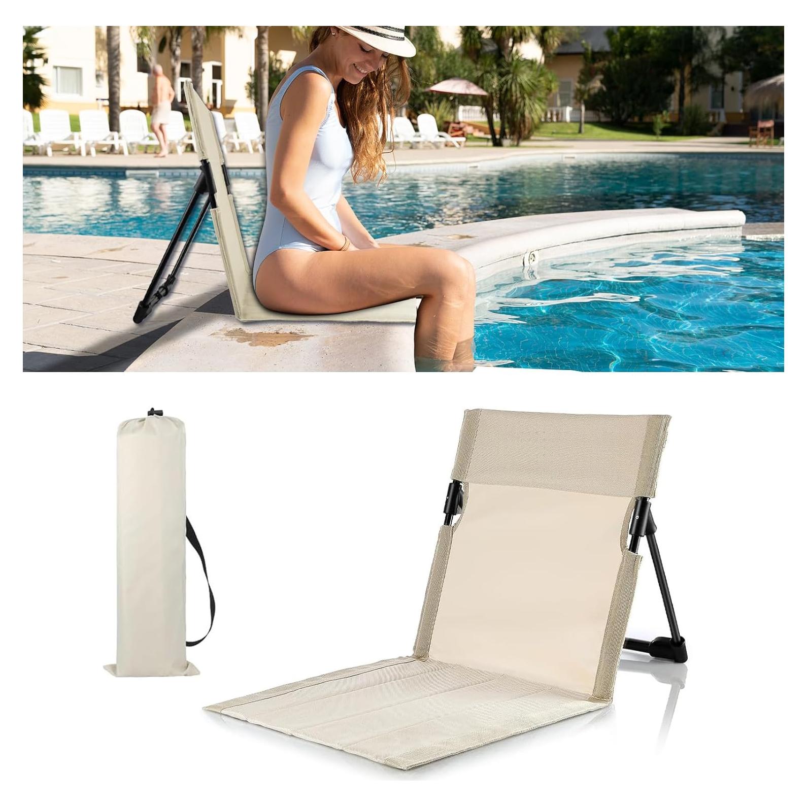 Silla Plegable GFYYBKJ para Piscina y Playa - Beige Claro
