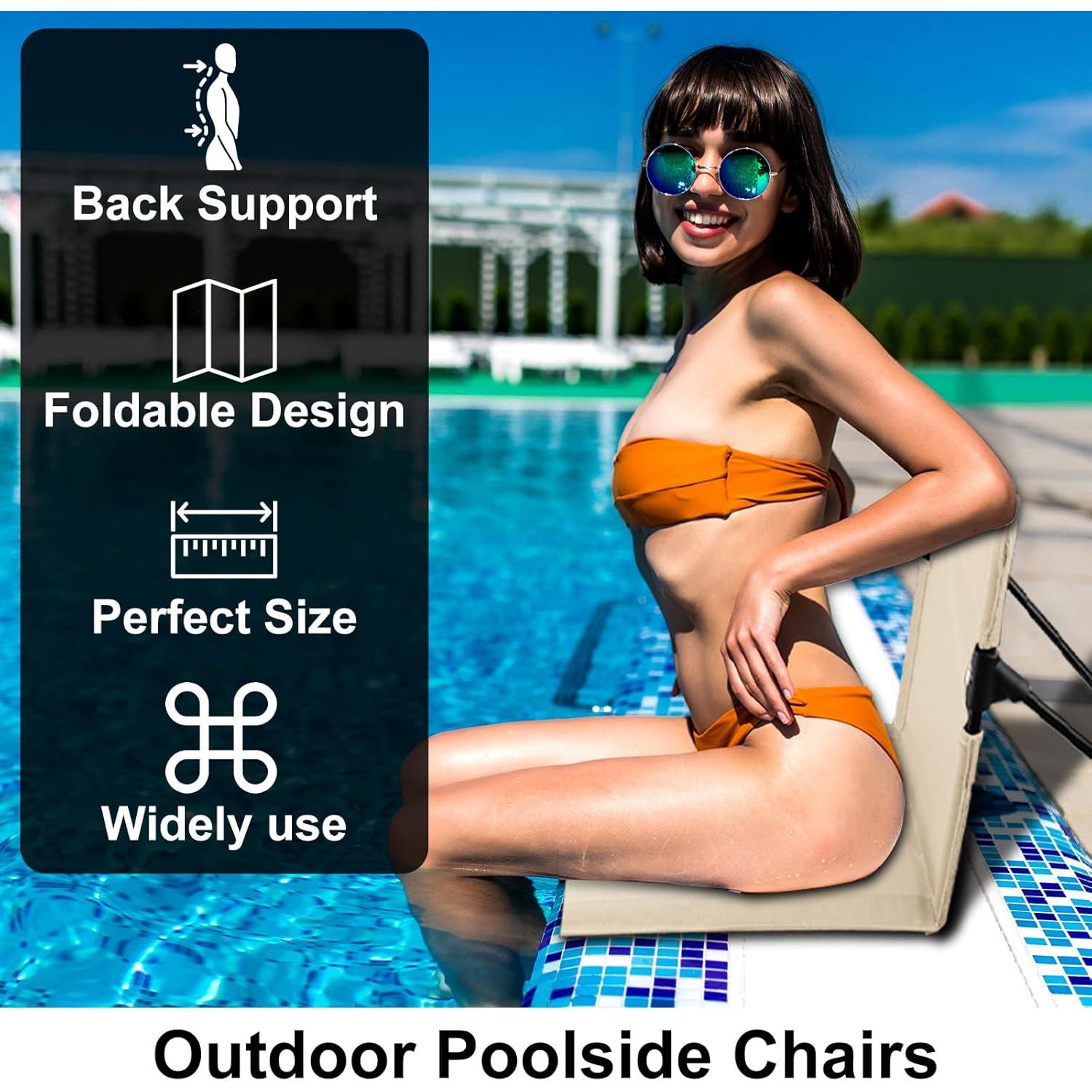 Silla Plegable GFYYBKJ para Piscina y Playa - Beige Claro