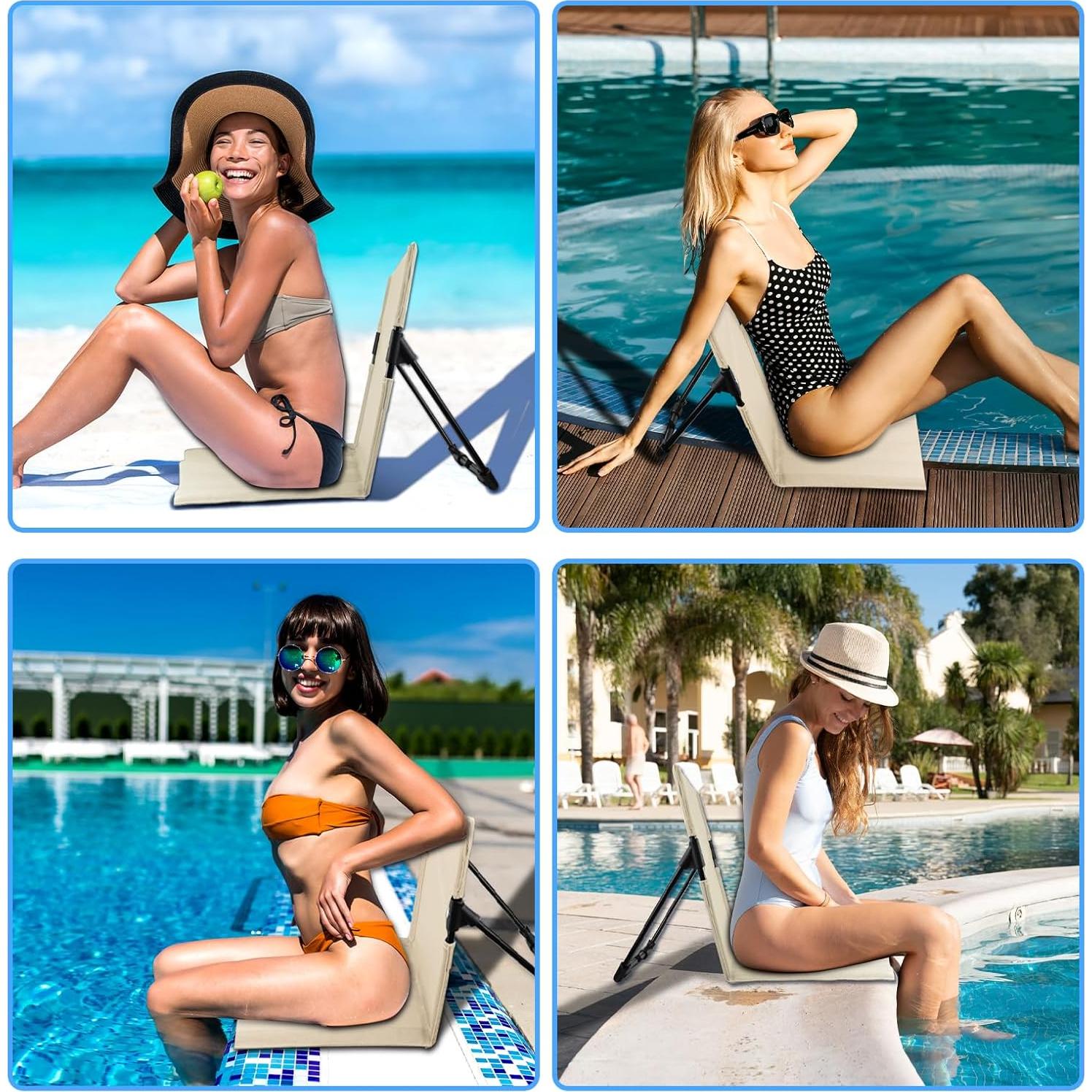 Silla Plegable GFYYBKJ para Piscina y Playa - Beige Claro