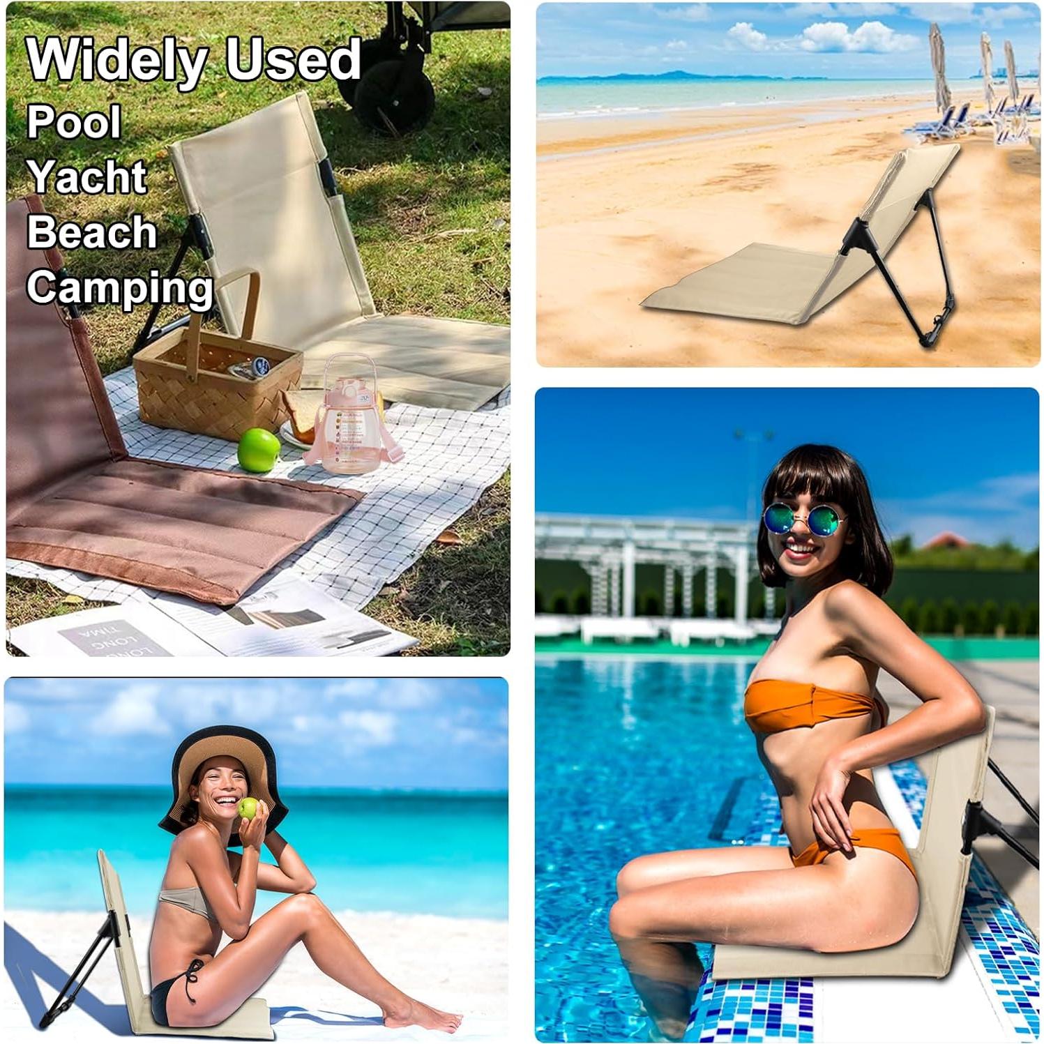 Silla Plegable GFYYBKJ para Piscina y Playa - Beige Claro