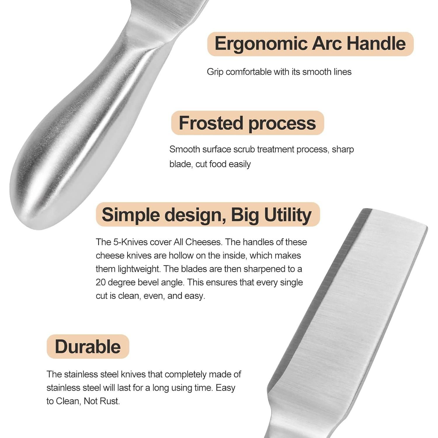 Juego de cuchillos para queso CGGYYZ 5 piezas acero inoxidable