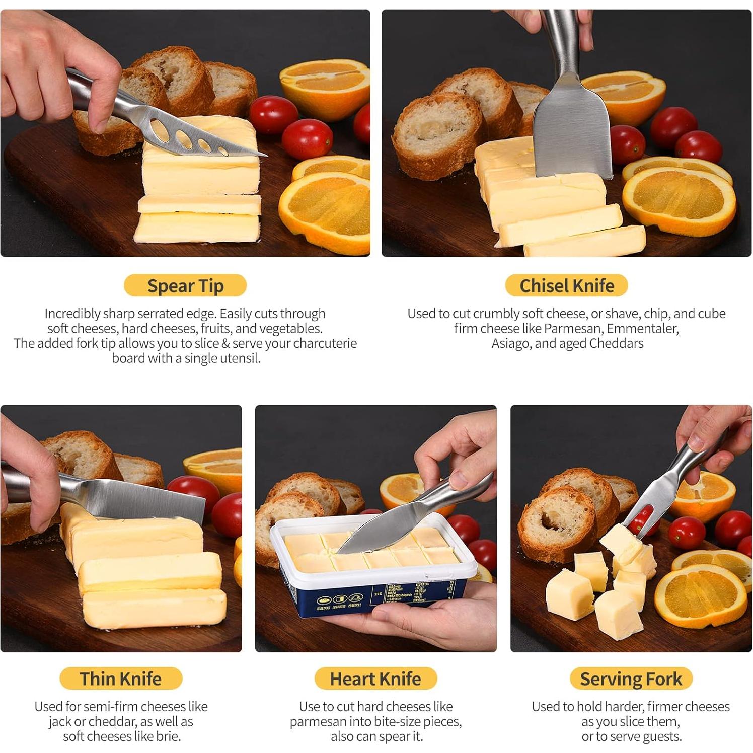 Juego de cuchillos para queso CGGYYZ 5 piezas acero inoxidable