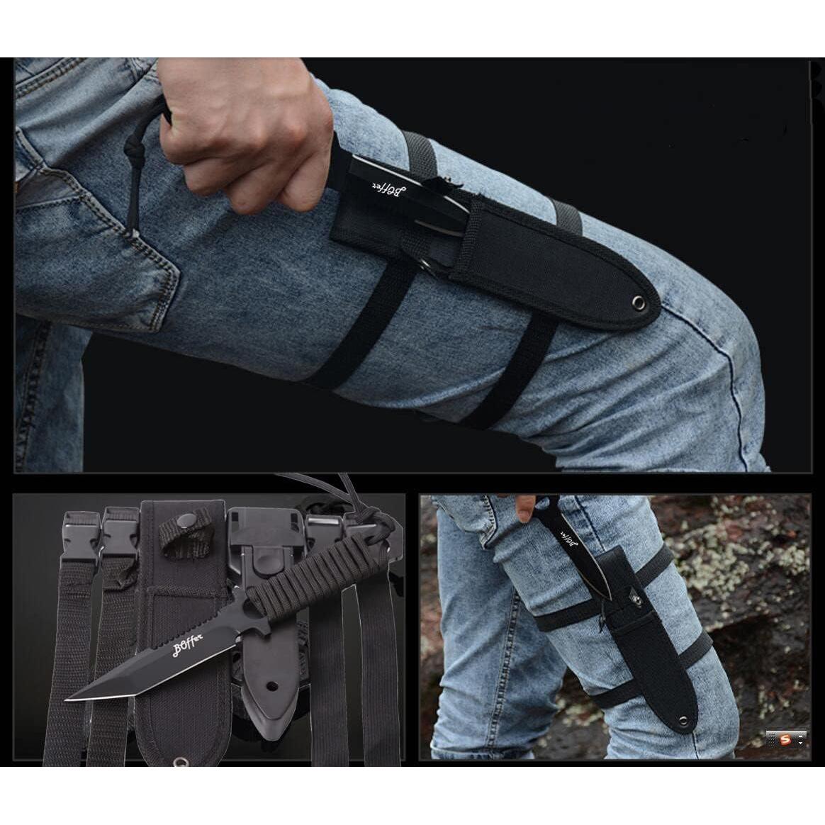 Cuchillo de Buceo BOffer Negro 24 cm con 2 Fundas y Correas