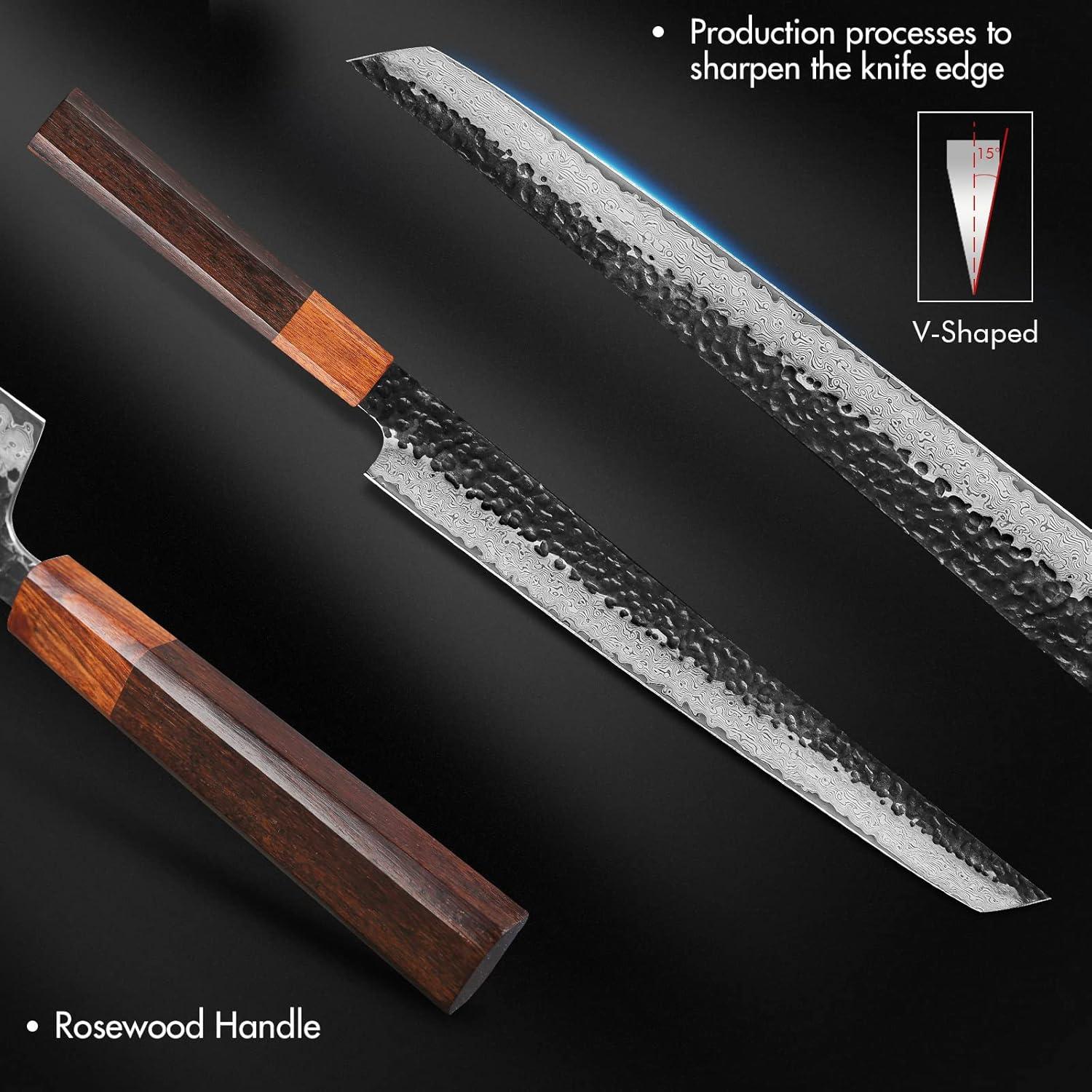 Cuchillo Sashimi TURWHO 26.9 cm Acero Damasco Forjado a Mano