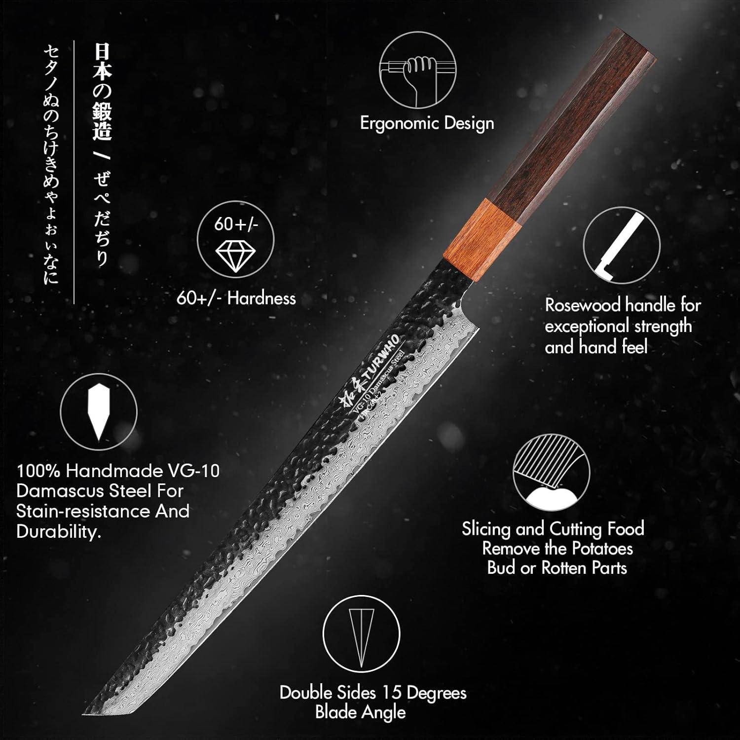 Cuchillo Sashimi TURWHO 26.9 cm Acero Damasco Forjado a Mano