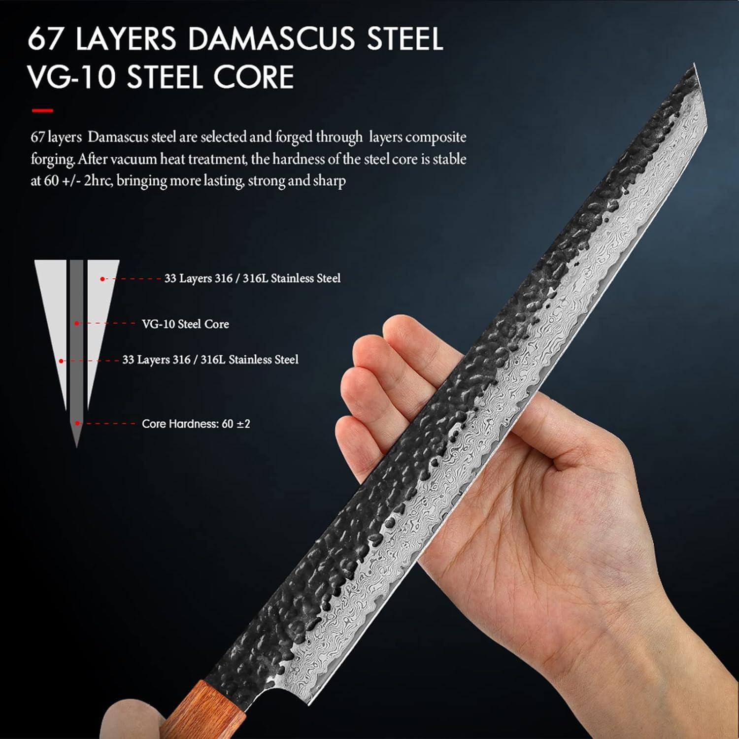 Cuchillo Sashimi TURWHO 26.9 cm Acero Damasco Forjado a Mano