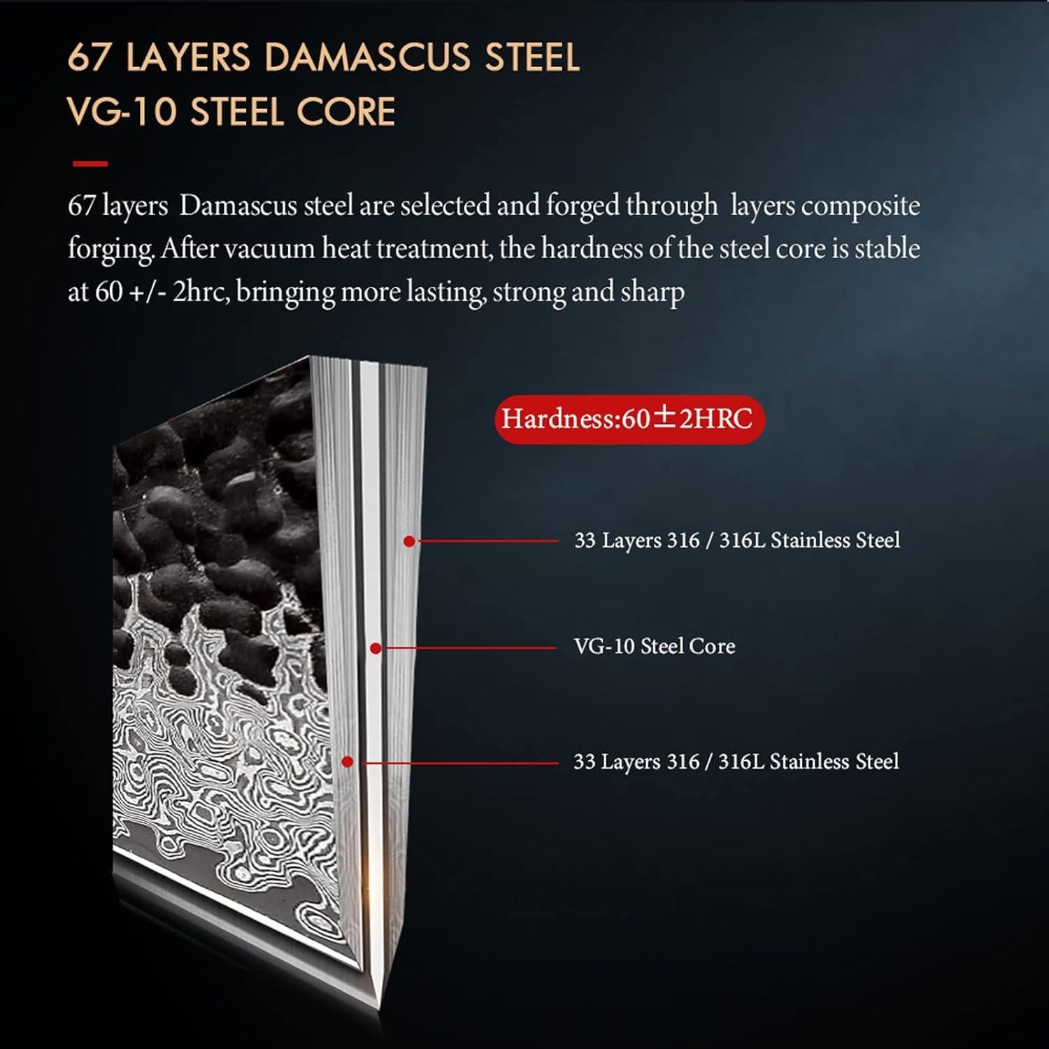 Cuchillo Sashimi TURWHO 26.9 cm Acero Damasco Forjado a Mano