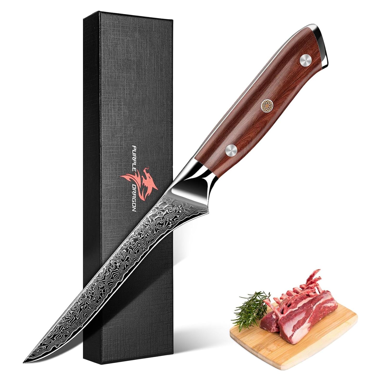 Cuchillo de Deshuesar Damasco Dragón Púrpura 14.2 cm Acero VG10