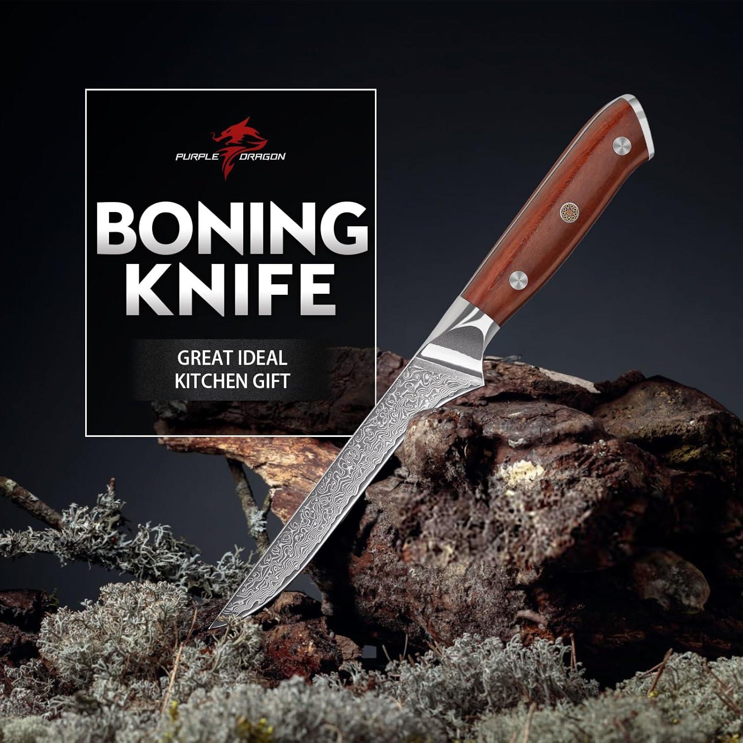 Cuchillo de Deshuesar Damasco Dragón Púrpura 14.2 cm Acero VG10