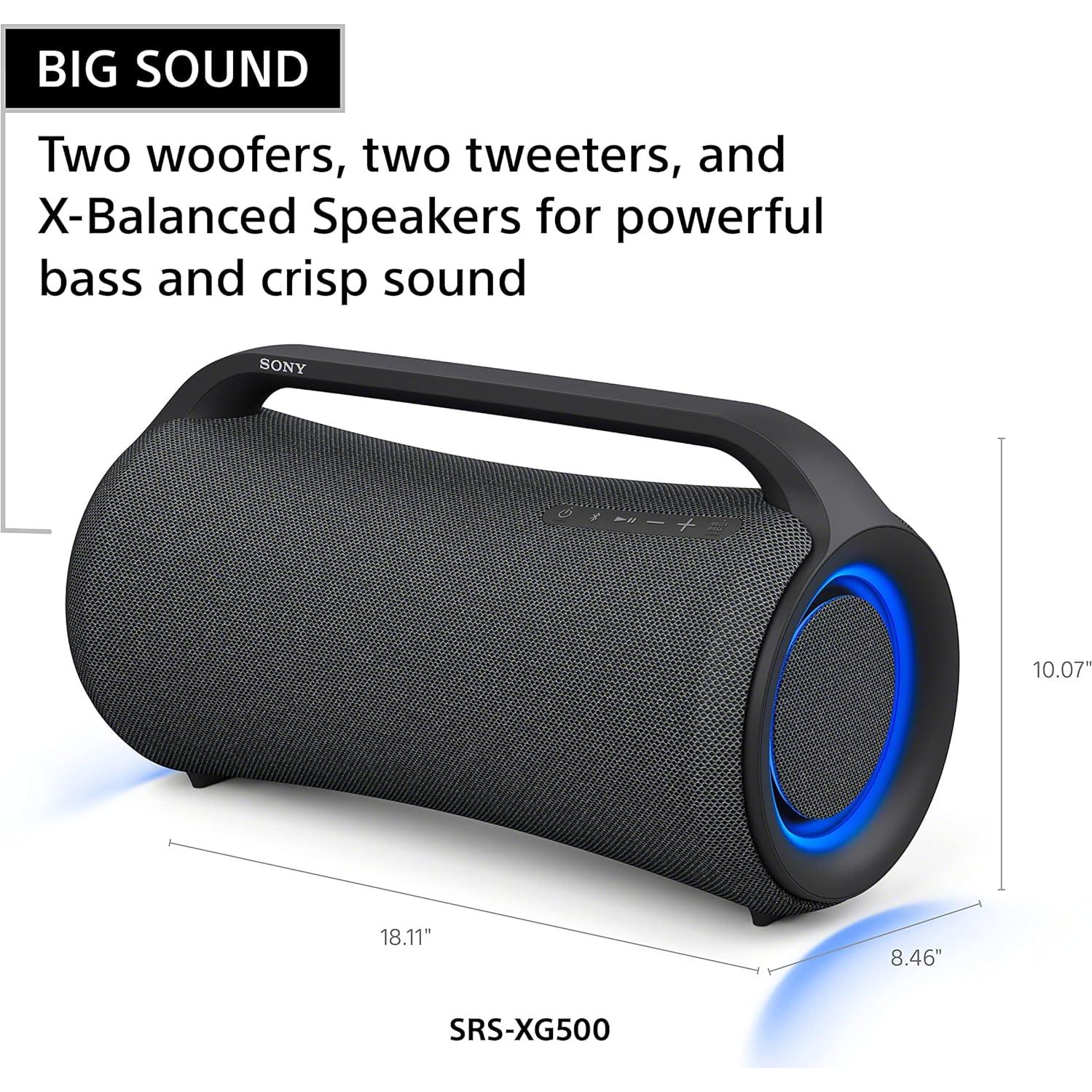 SRS-XG500 X-Series Wireless Portable Bluetooth Boombox Party-Speaker with Big Powerful Sound, IP66 Water-resistant and Dustproof, 30 Hour-Battery, LED Ring Lighting for Home and Outdoor