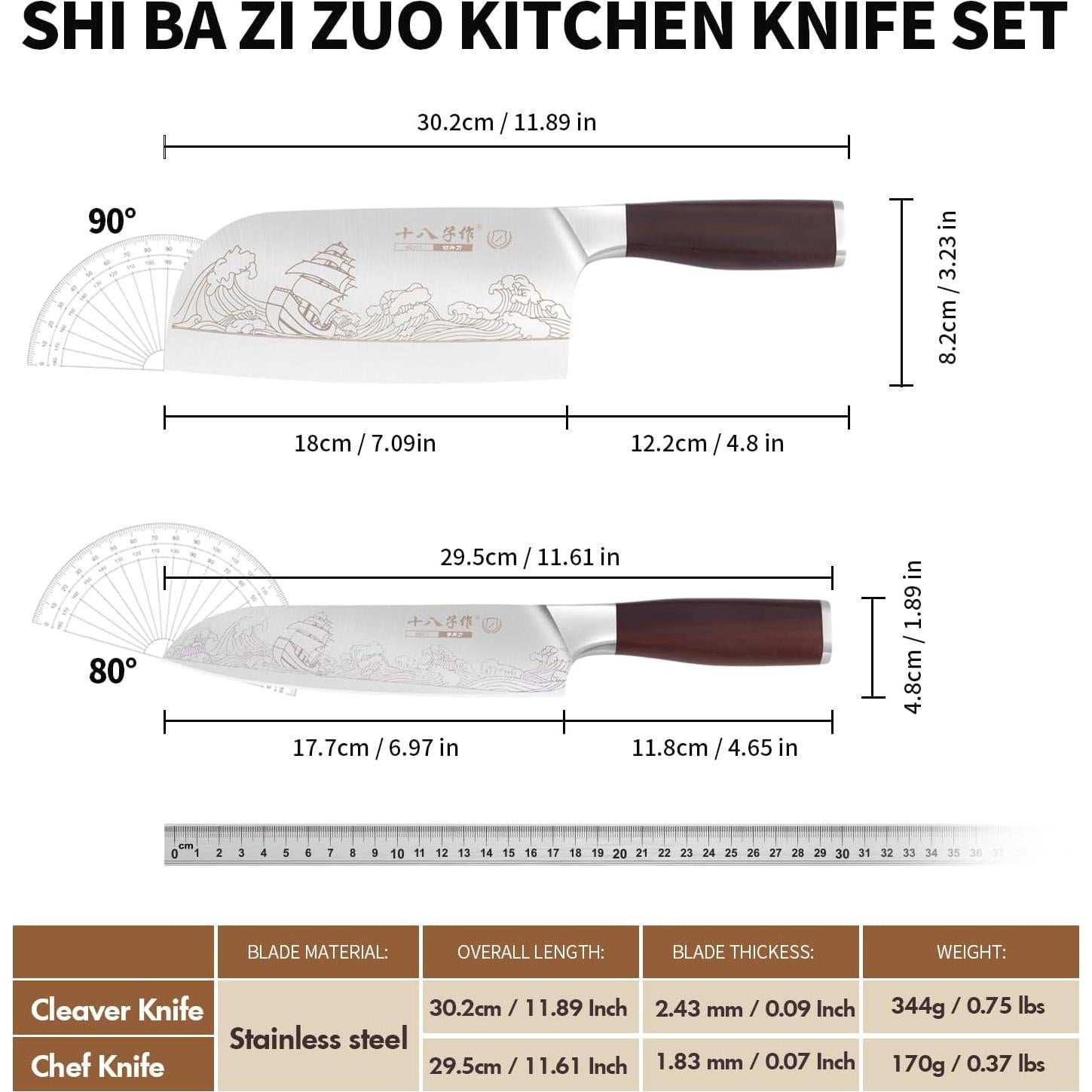 Juego de Cuchillos de Cocina SHI BA ZI ZUO 2 Pcs Acero Inoxidable