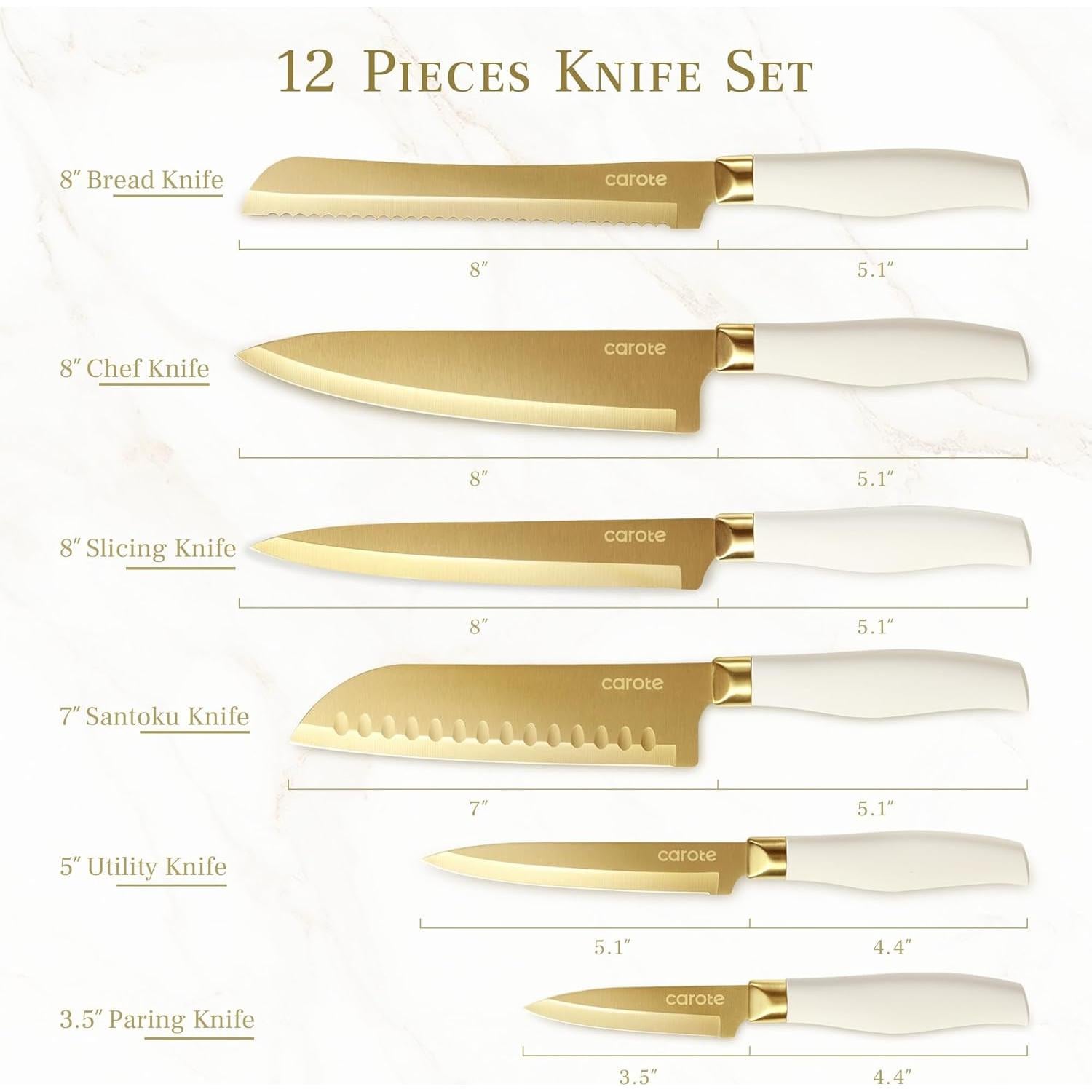 Juego de Cuchillos de Cocina CAROTE 12 Piezas Acero Inoxidable