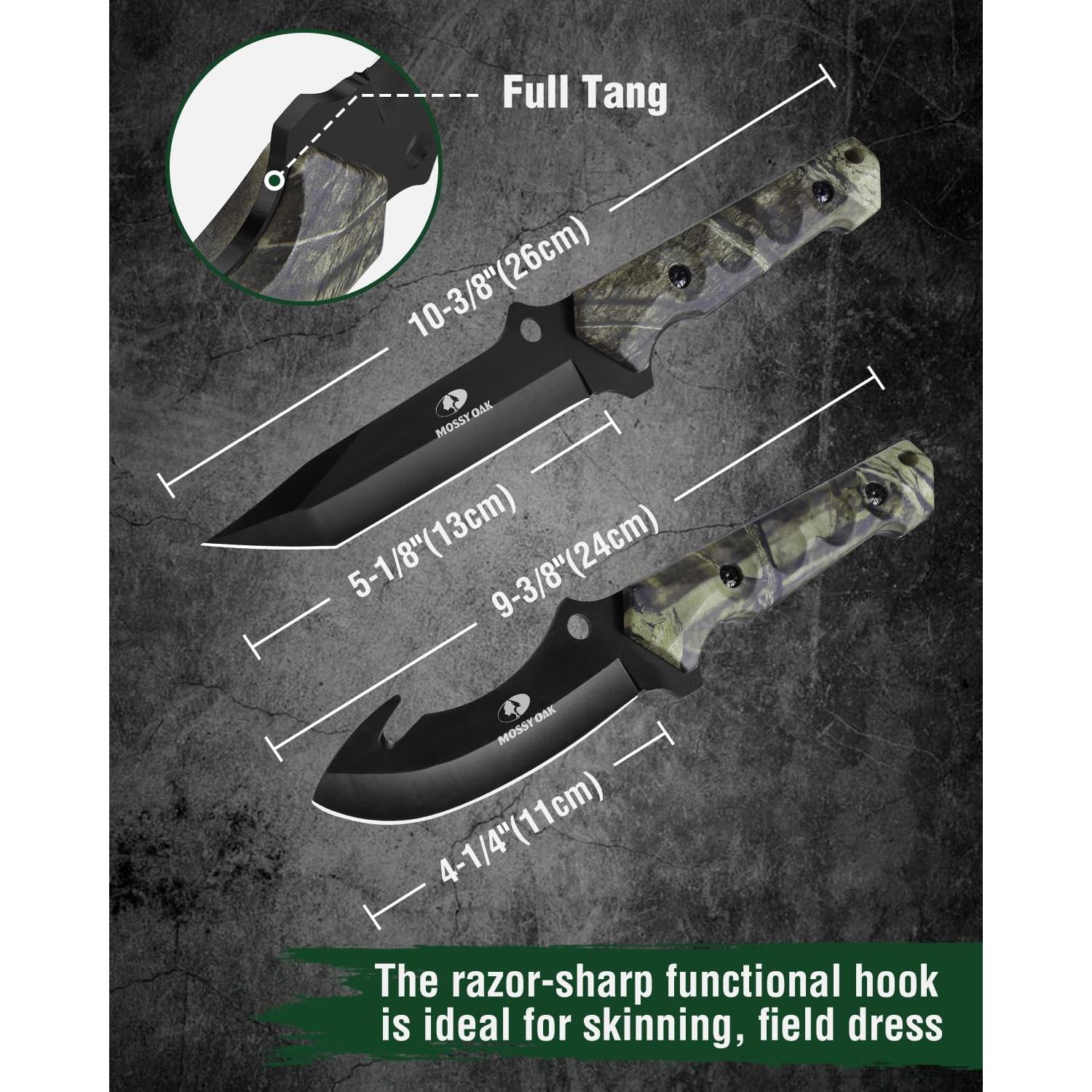 Juego de Cuchillos de Caza Mossy Oak - 2 Piezas, Funda Incluida