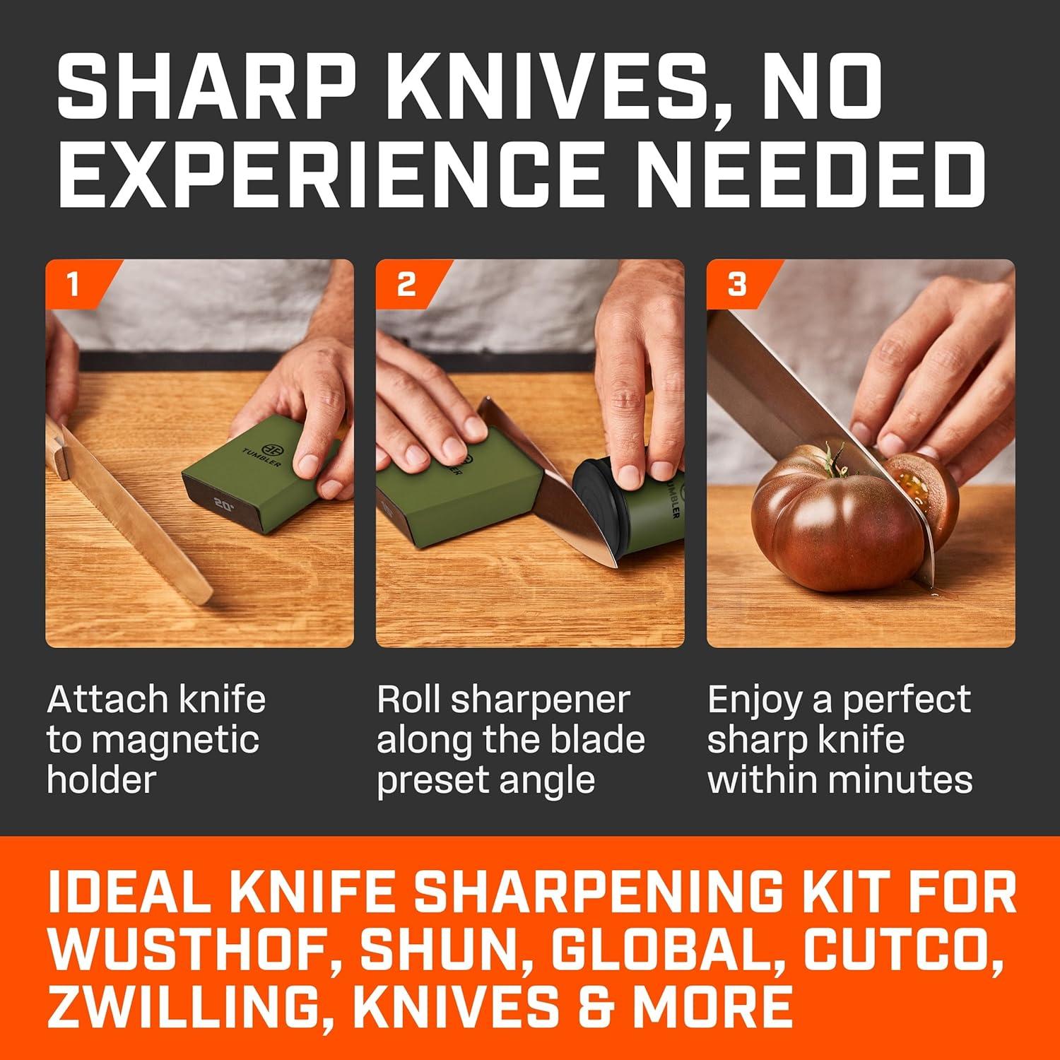 Afilador de Cuchillos TUMBLER Pro Verde Bosque - Disco Diamante 4 Capas