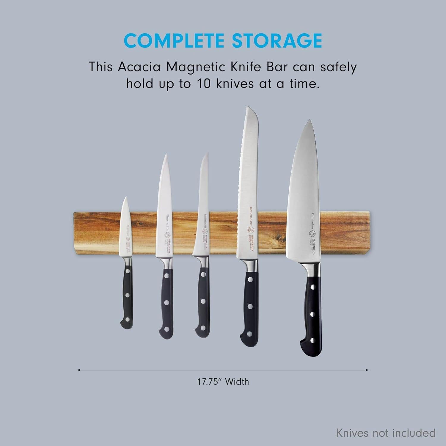 Tira Magnética para Cuchillos Messermeister 42.5 cm Madera Acacia