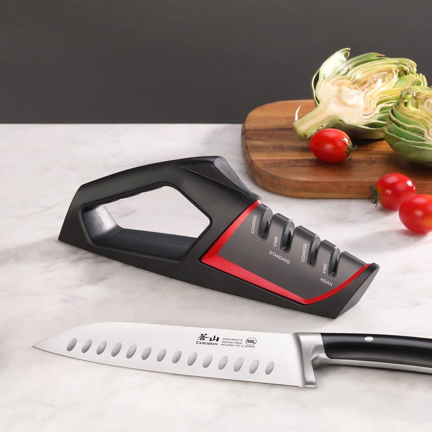 Afilador de Cuchillos Cangshan SHARK 4 Etapas Rojo 331g