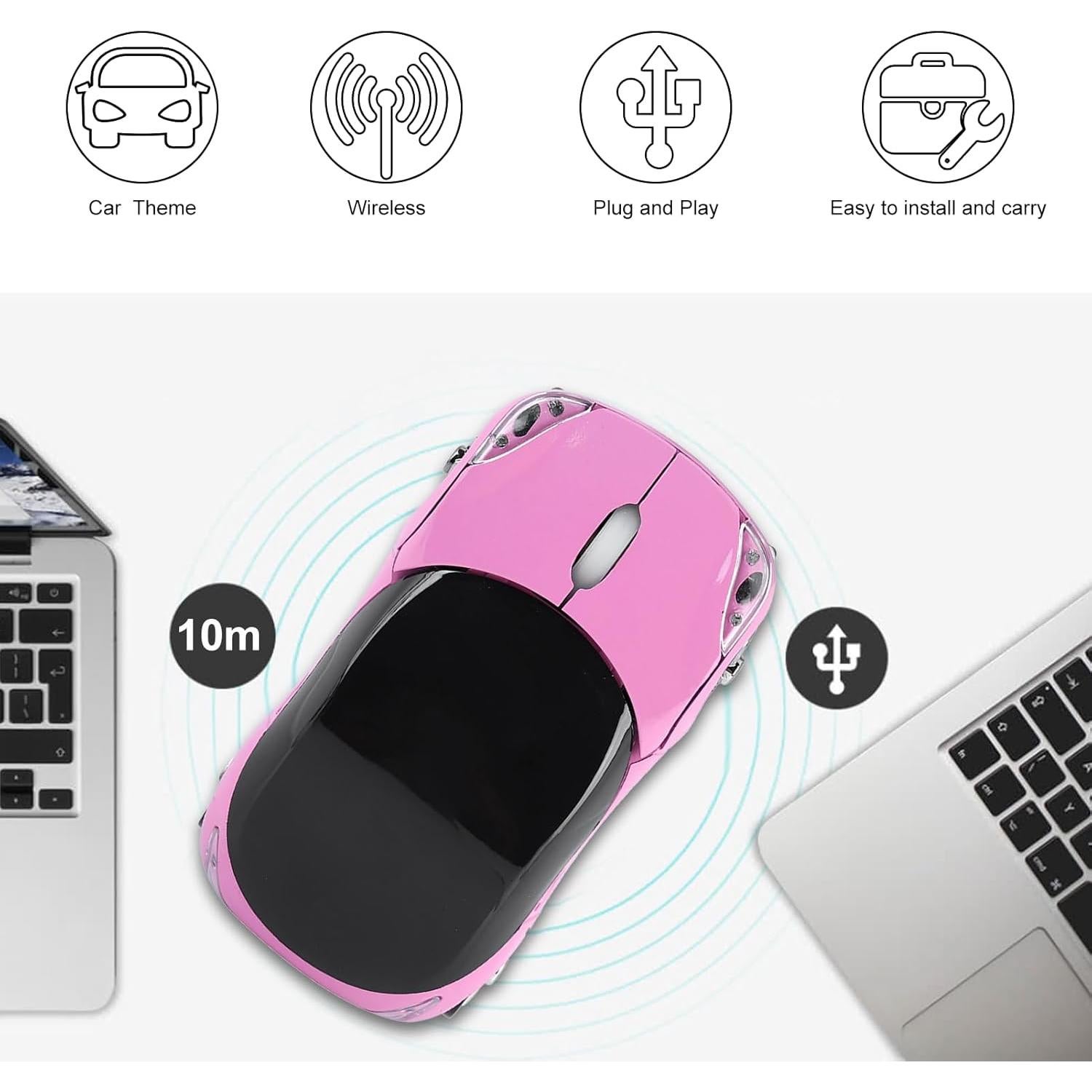 Ratón ASHATA 2.4G Rosa Óptico 1600DPI para PC